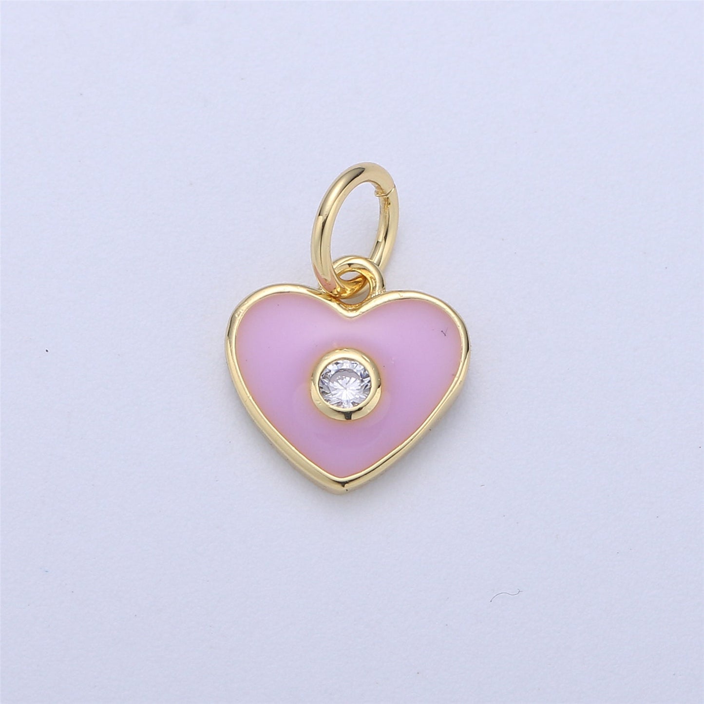 Mini GoldFill Pink White Blue Teal Red Enamel Heart Charm Pendant,CZ Micro for Necklace Bracelet Earring Charm Jewelry Making Supply C-612