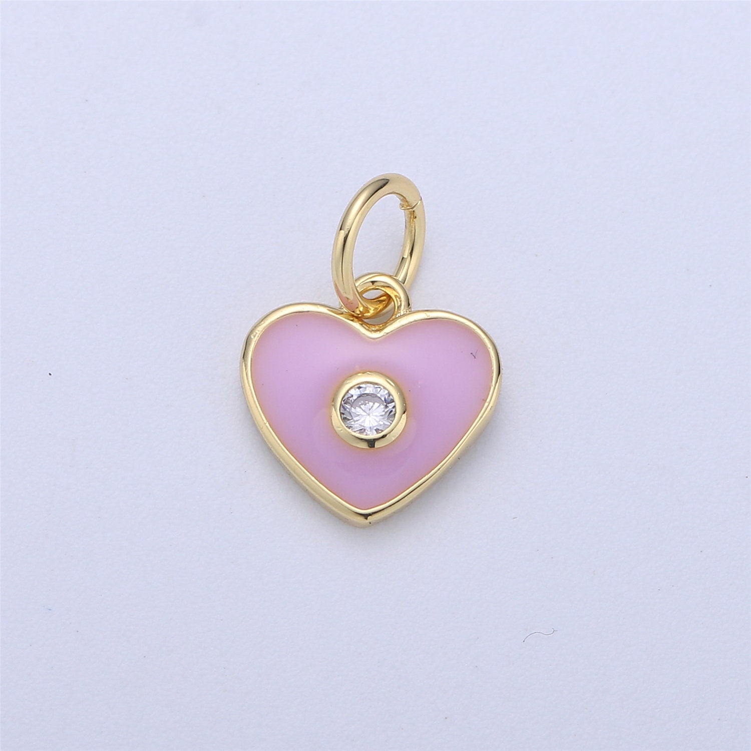 Mini GoldFill Pink White Blue Teal Red Enamel Heart Charm Pendant,CZ Micro for Necklace Bracelet Earring Charm Jewelry Making Supply C-612