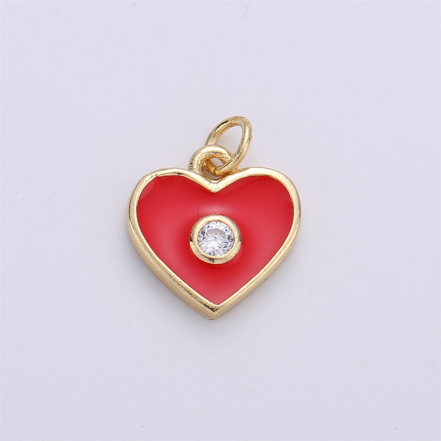 Mini GoldFill Pink White Blue Teal Red Enamel Heart Charm Pendant,CZ Micro for Necklace Bracelet Earring Charm Jewelry Making Supply C-612