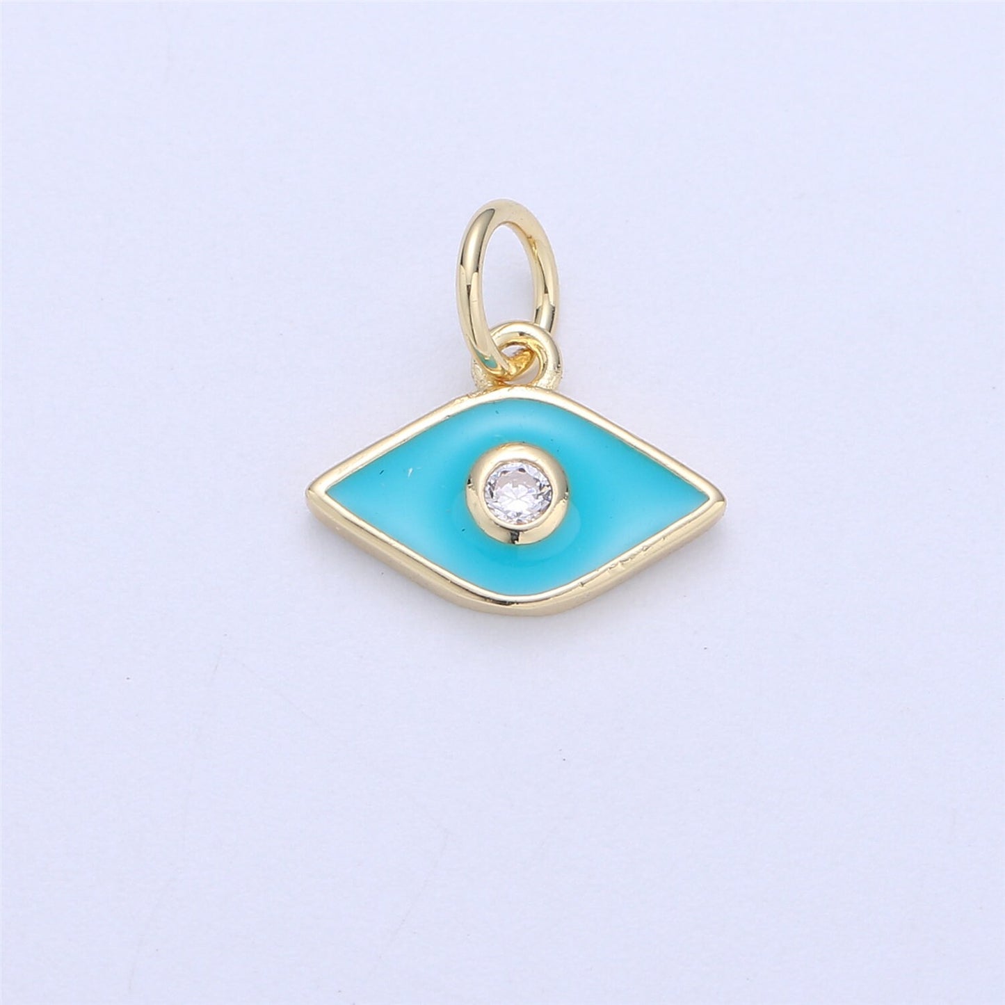 Mini Gold Filled Pink White Blue Teal Red Enamel Evil Eye Charm Pendant, CZ Micro Pave for Necklace Bracelet Earring Jewelry Making Supply