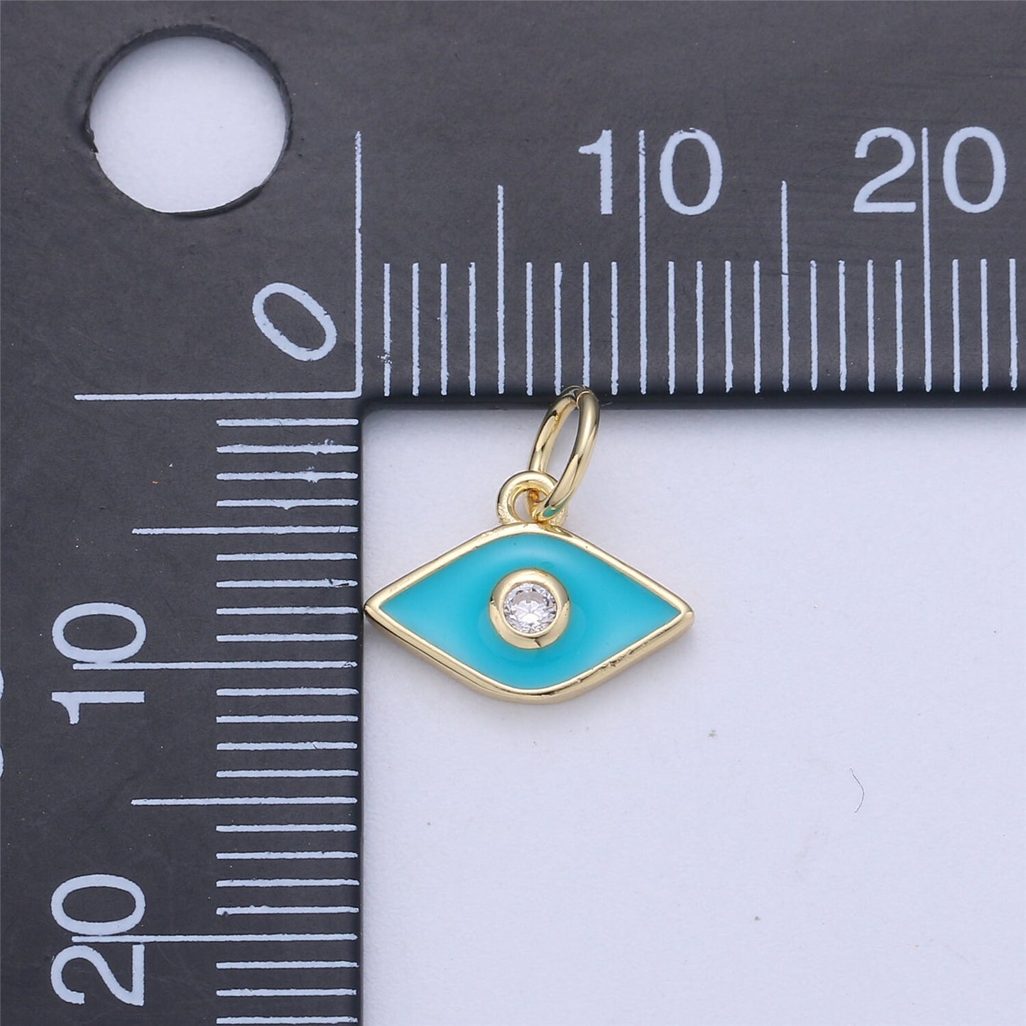 Mini Gold Filled Pink White Blue Teal Red Enamel Evil Eye Charm Pendant, CZ Micro Pave for Necklace Bracelet Earring Jewelry Making Supply