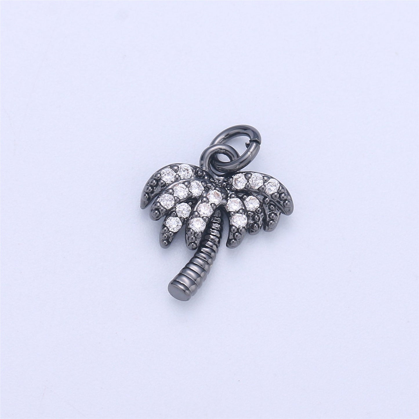 Dainty Gold, Rose Gold, Black, Silver Palm Tree Charm Mini Tropical Tree Pendant, Micro Pave Cubic CZ Crystal Pendant Gold filled