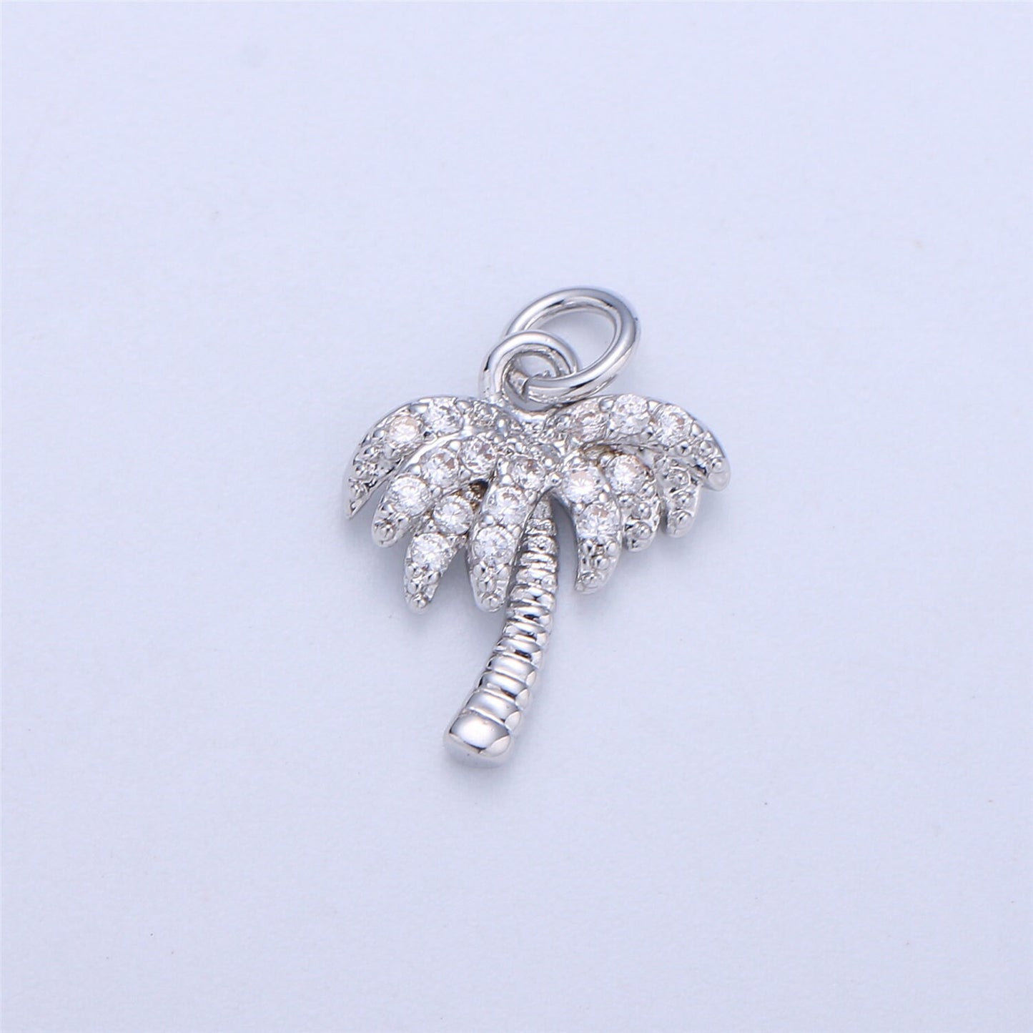 Dainty Gold, Rose Gold, Black, Silver Palm Tree Charm Mini Tropical Tree Pendant, Micro Pave Cubic CZ Crystal Pendant Gold filled