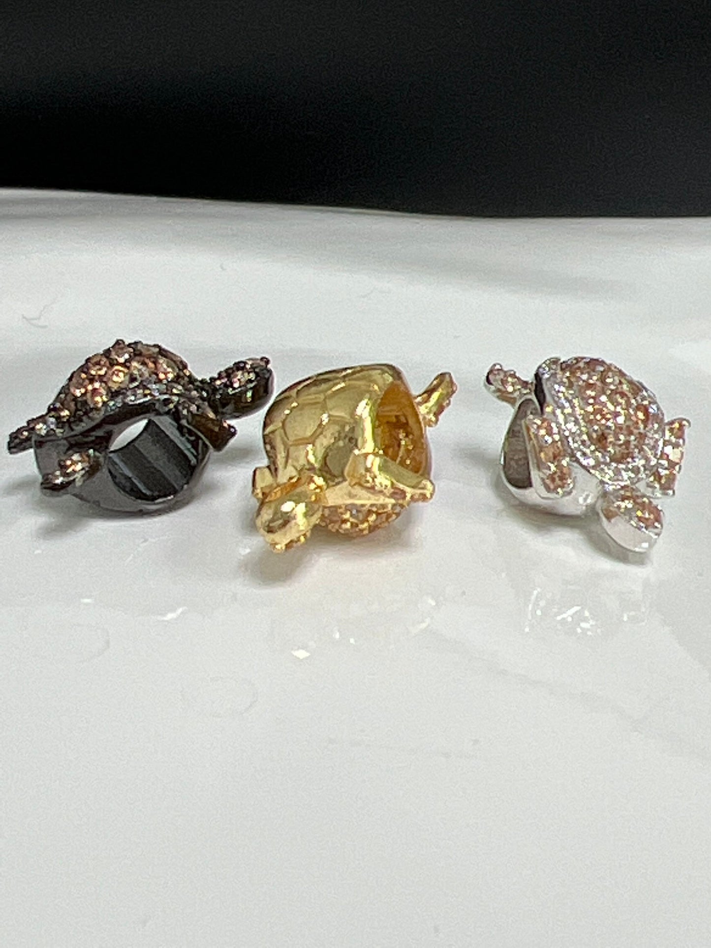 1 pc Tortoise Gold,White Gold,Black Micro Pave Bead, Cubic Zirconia Turtle Connector, Dainty Gold Filled Charm for DIY Jewelry, B-30