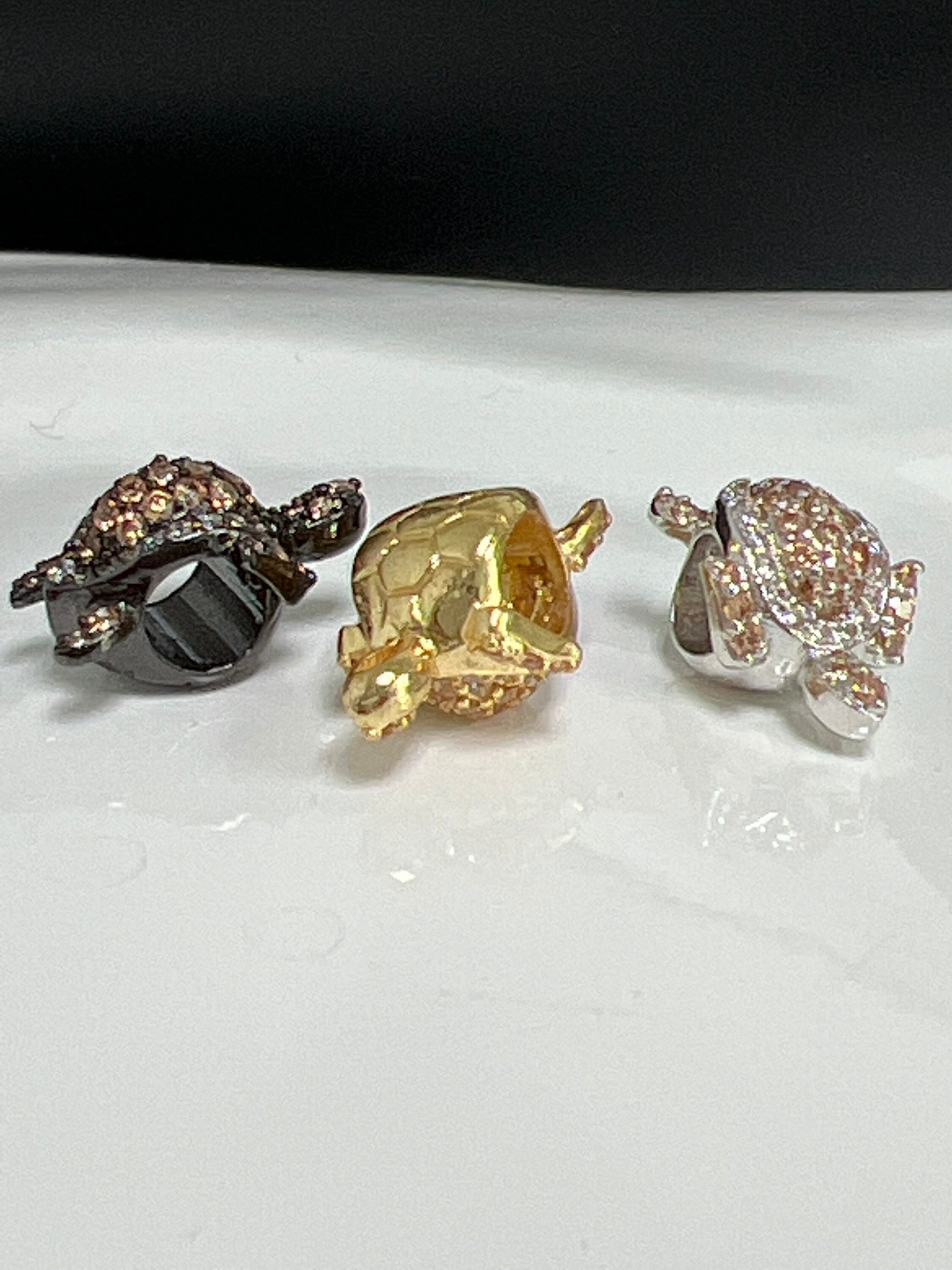 1 pc Tortoise Gold,White Gold,Black Micro Pave Bead, Cubic Zirconia Turtle Connector, Dainty Gold Filled Charm for DIY Jewelry, B-30