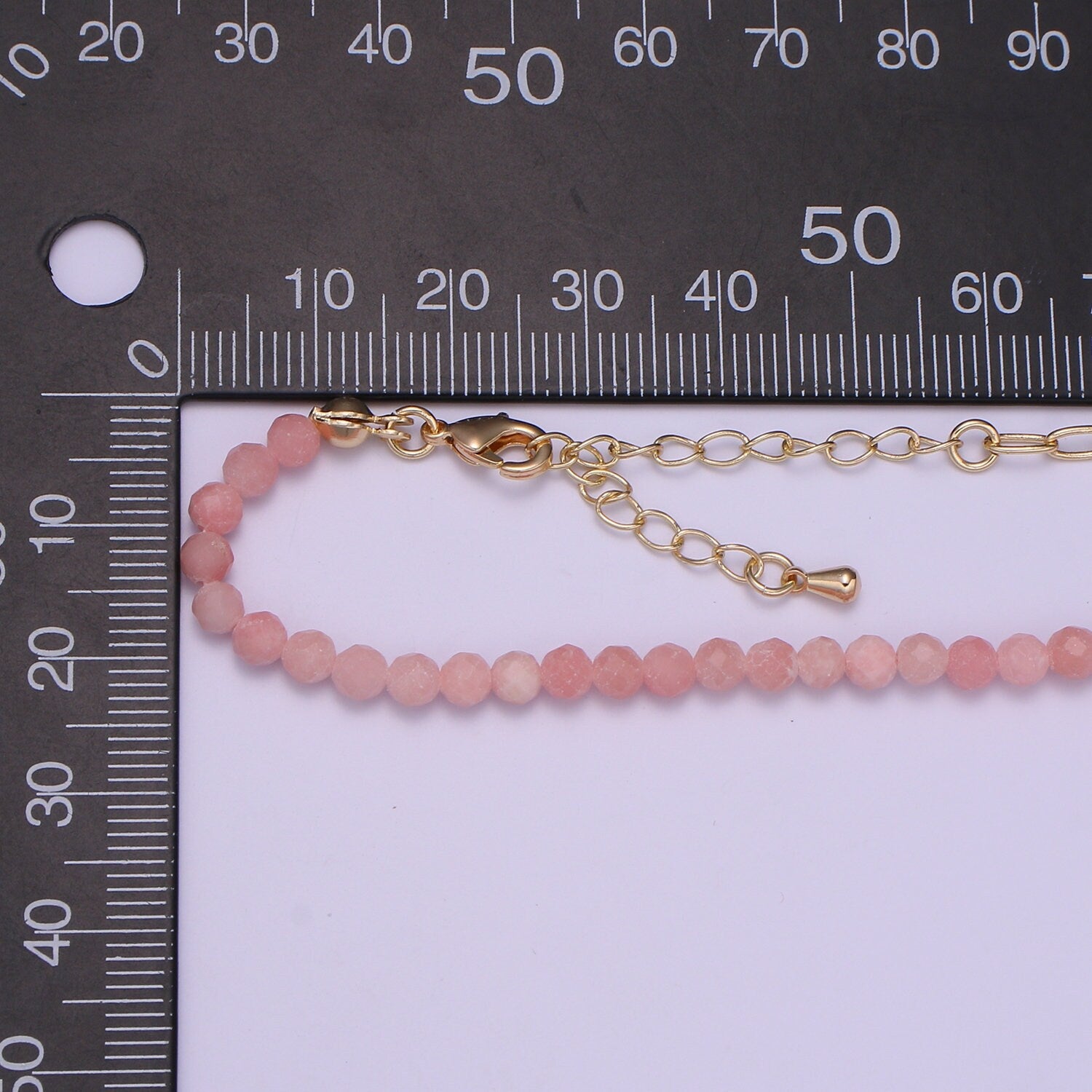 Half Pink Quartz half chain necklace, Minimalist Beaded Paperclip chain necklace Gold Filled Dainy Mix Chain Necklace