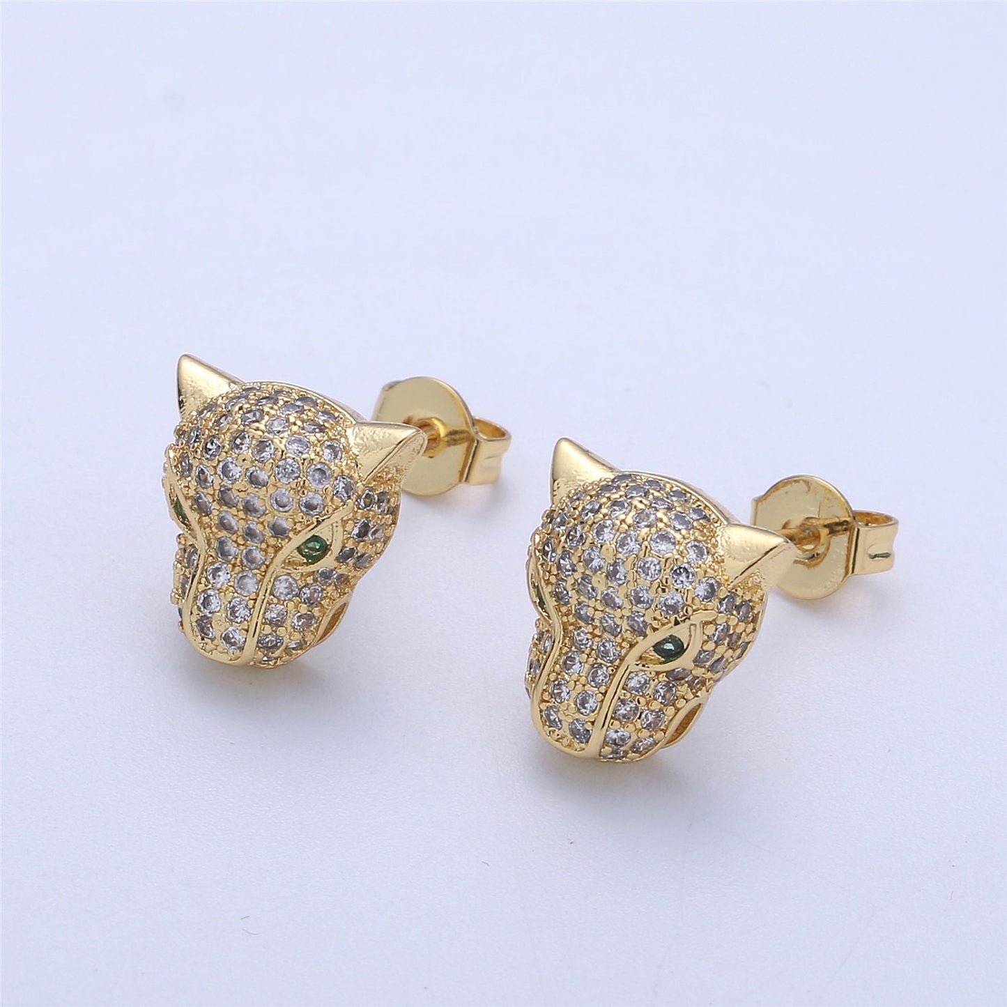 Gold Panther Stud Earrings With Micro Pave CZ Cubic Zirconia Animal Statement Jewelry Gift idea for woman