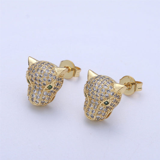 Gold Panther Stud Earrings With Micro Pave CZ Cubic Zirconia Animal Statement Jewelry Gift idea for woman