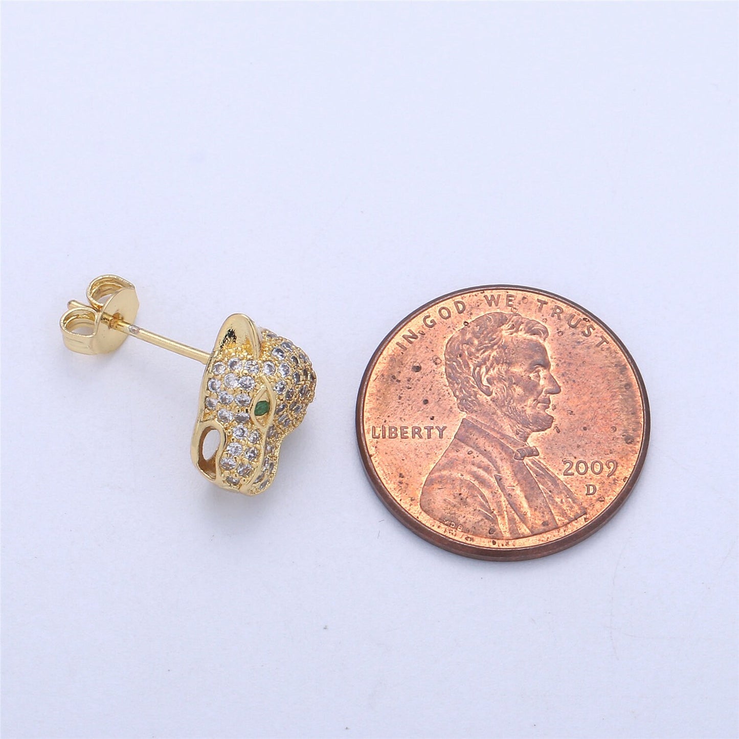 Gold Panther Stud Earrings With Micro Pave CZ Cubic Zirconia Animal Statement Jewelry Gift idea for woman