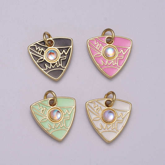 1pc Gold Opalite Shield Charm, Enamel Triangle Pendant Charm, Solitaire Opal Lab Epoxy Charm For DIY Jewelry, M-864 - M867