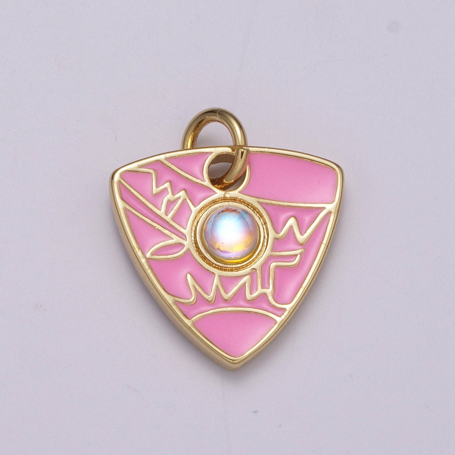 1pc Gold Opalite Shield Charm, Enamel Triangle Pendant Charm, Solitaire Opal Lab Epoxy Charm For DIY Jewelry, M-864 - M867