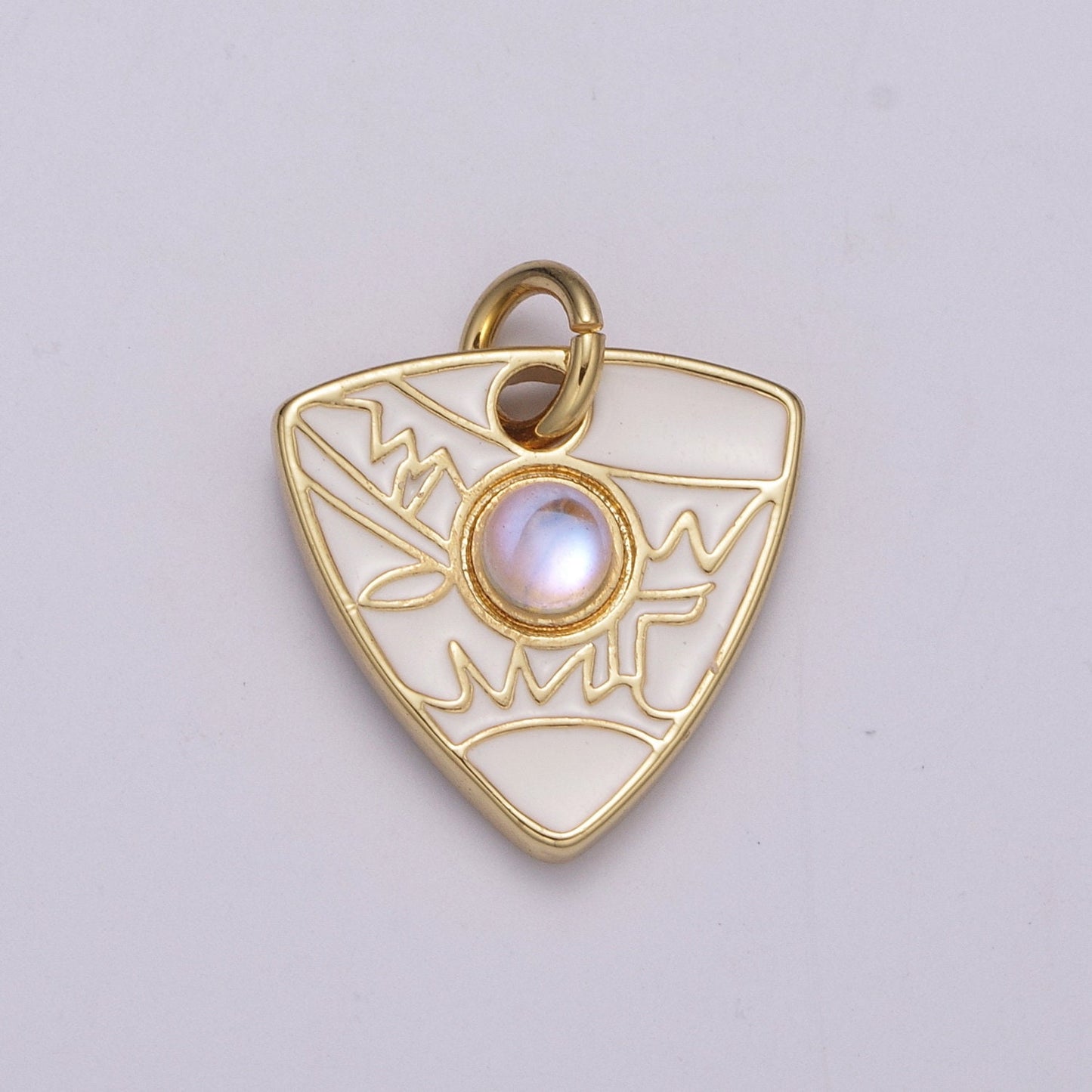 1pc Gold Opalite Shield Charm, Enamel Triangle Pendant Charm, Solitaire Opal Lab Epoxy Charm For DIY Jewelry, M-864 - M867