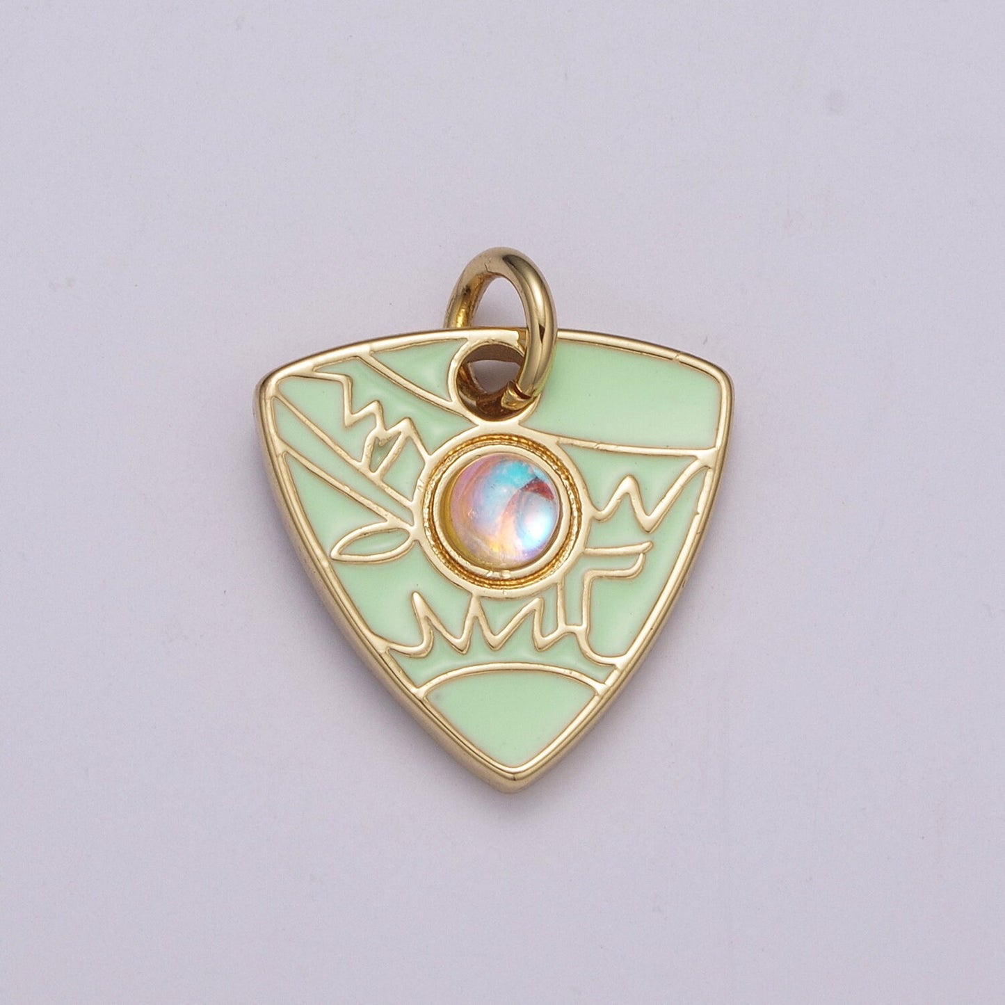 1pc Gold Opalite Shield Charm, Enamel Triangle Pendant Charm, Solitaire Opal Lab Epoxy Charm For DIY Jewelry, M-864 - M867