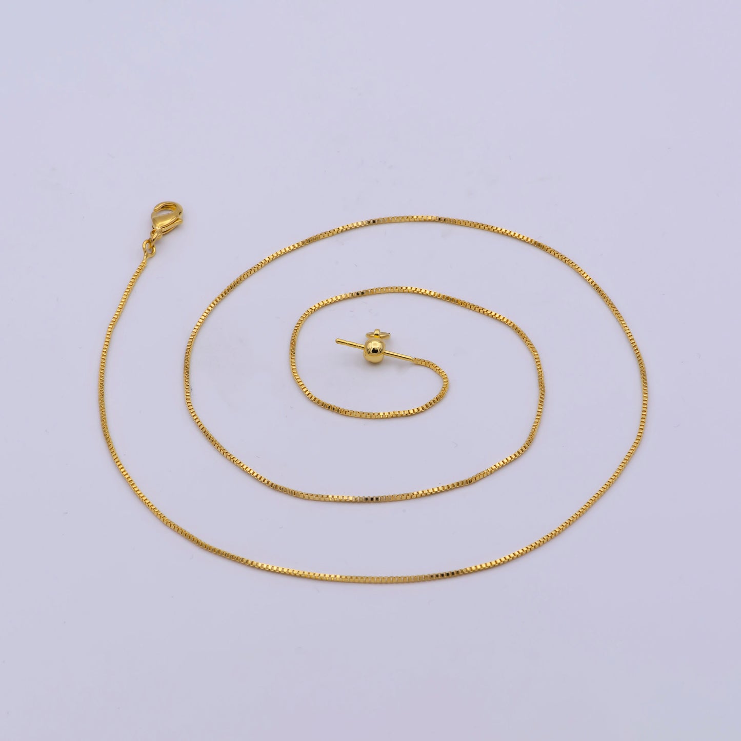 1pc 19.5'' ready to wear Gold Square Box Chain Necklace, Adjusting Dainty Chain with Rubber Stopper ForJewelry Making , WA-418