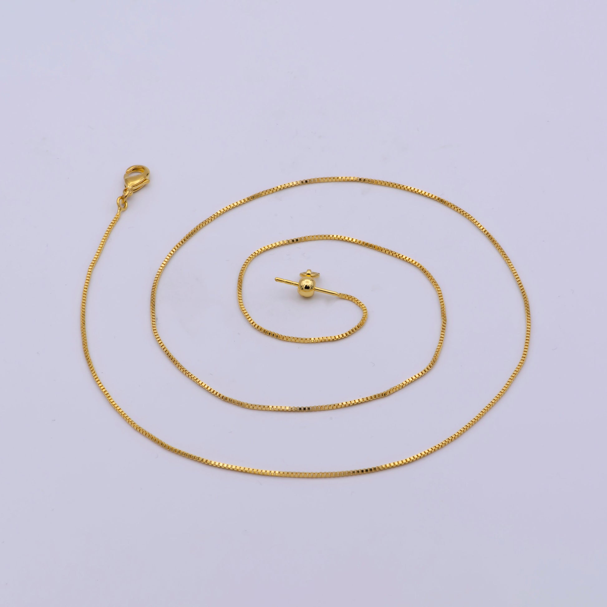 1pc 19.5'' ready to wear Gold Square Box Chain Necklace, Adjusting Dainty Chain with Rubber Stopper ForJewelry Making , WA-418