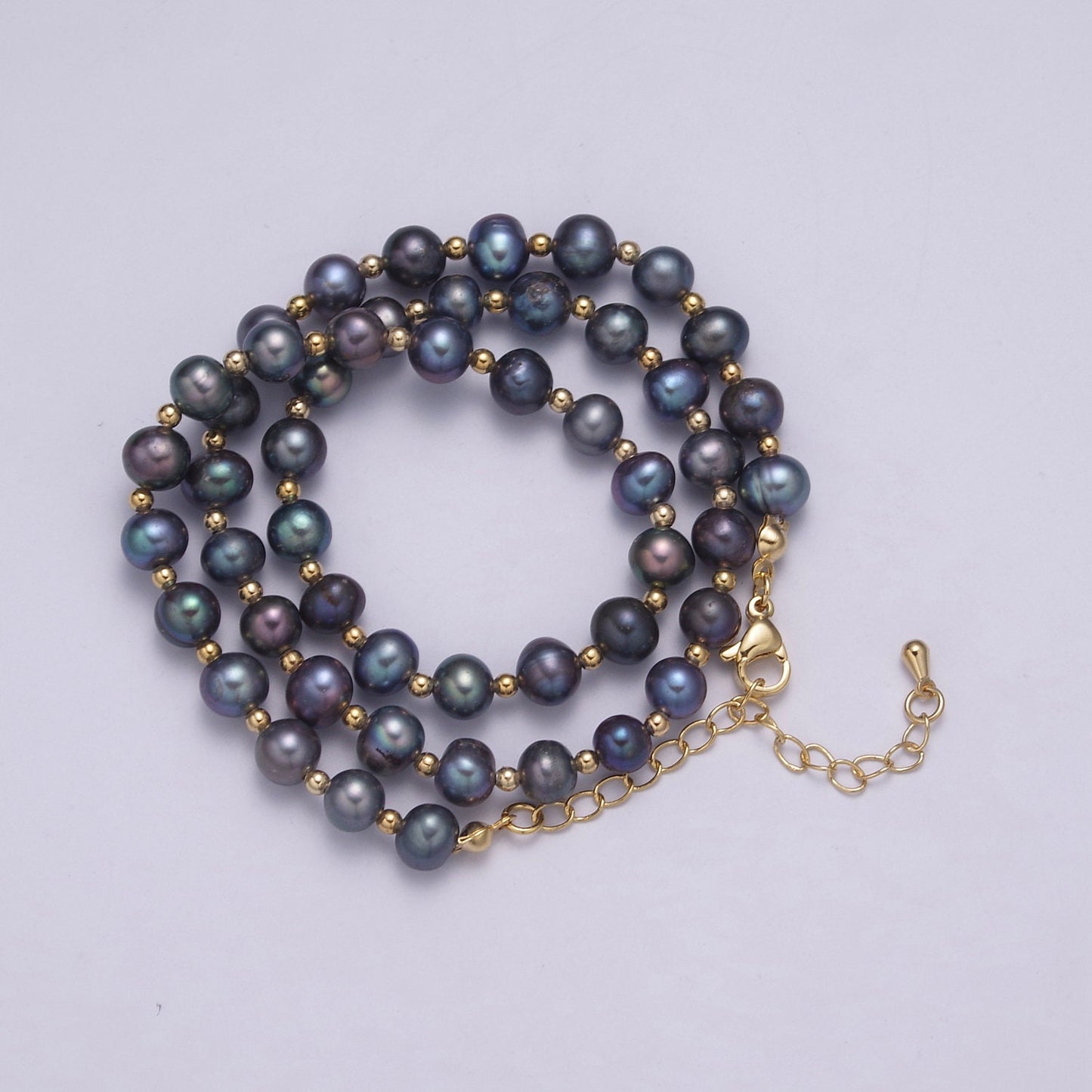 1pc Fresh Warter Pearl Choker Necklace, Black, White,Peach Baroque Pearl Necklace 17"+ 2 inch extender Necklace Beaded Gold Clasp WA 458