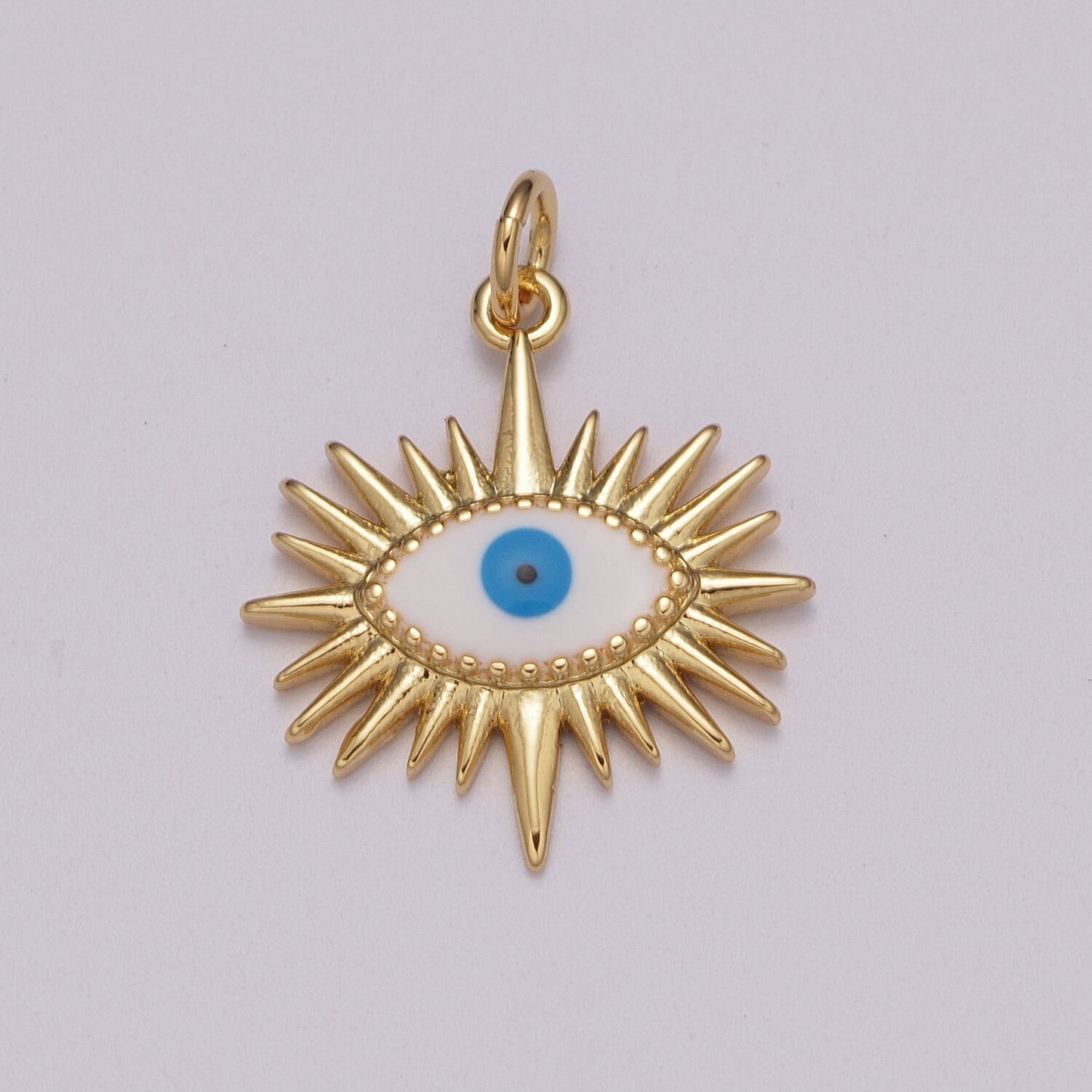 Gold Sun Charm, Gold Evil Eye Pendant, Sun Ray Charm, Sunburst Charm, Enamel Evil eye Sun Pendant, Sunshine Charm, Bohemian Jewelry M-915