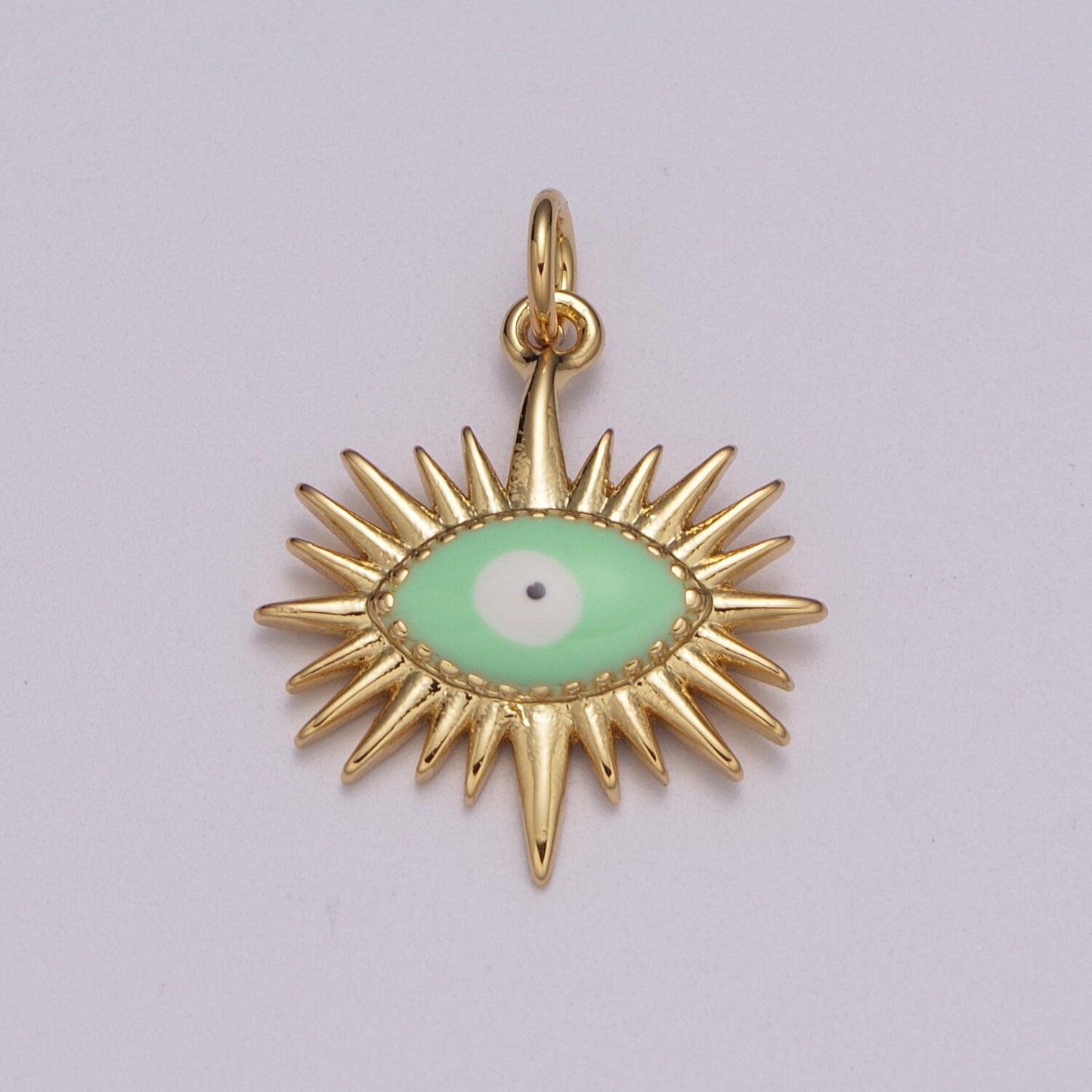 Gold Sun Charm, Gold Evil Eye Pendant, Sun Ray Charm, Sunburst Charm, Enamel Evil eye Sun Pendant, Sunshine Charm, Bohemian Jewelry M-915
