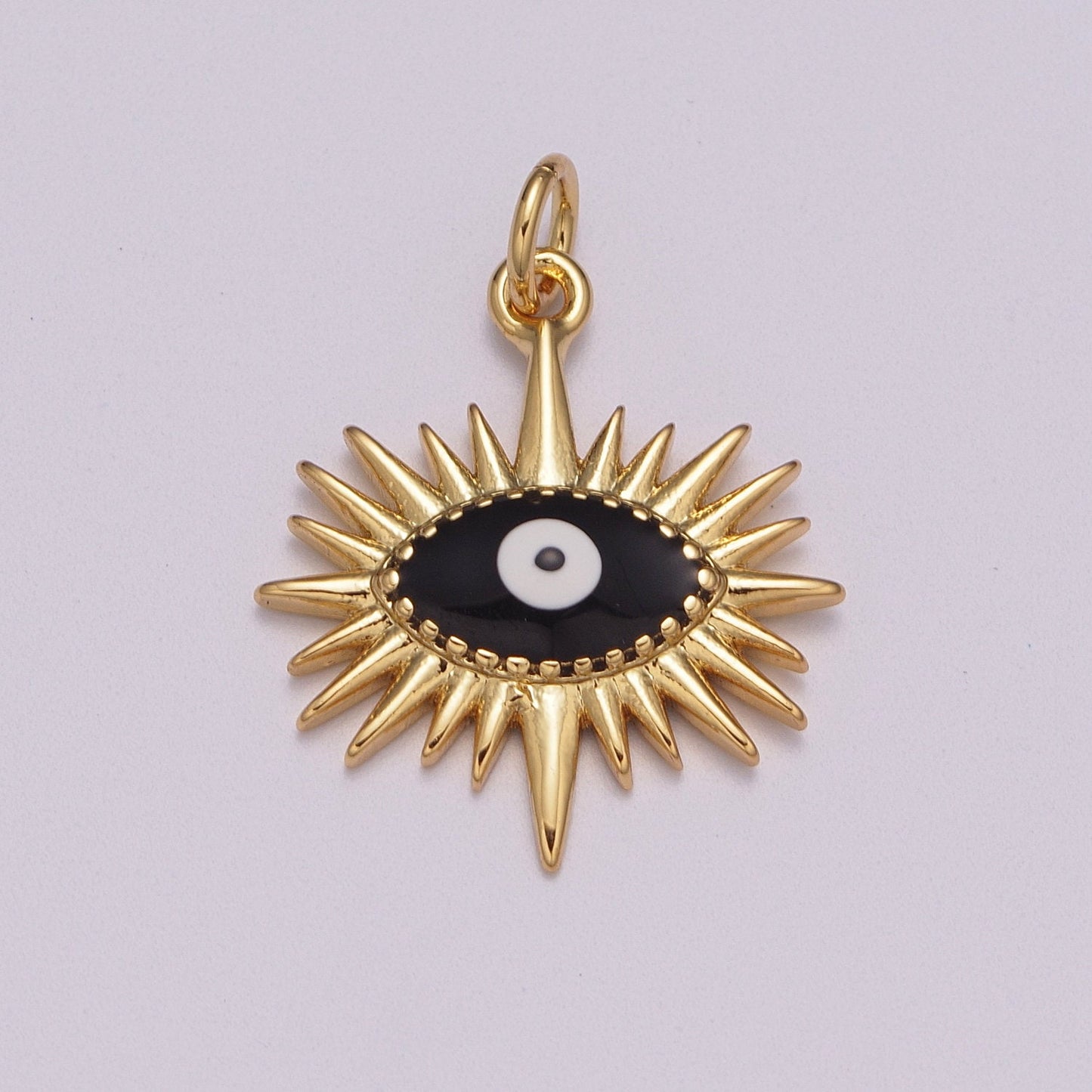 Gold Sun Charm, Gold Evil Eye Pendant, Sun Ray Charm, Sunburst Charm, Enamel Evil eye Sun Pendant, Sunshine Charm, Bohemian Jewelry M-915