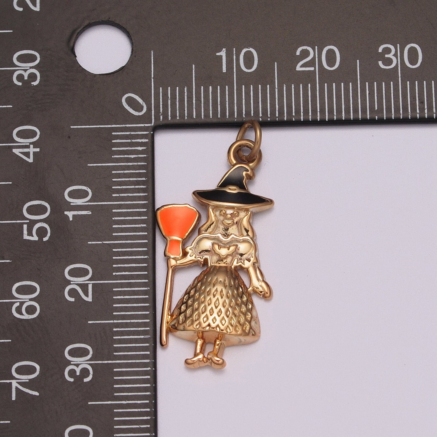 Gold Witch Charm Enamel Old Hag Witch With Broom for Halloween Pendant Jewelry Inspired