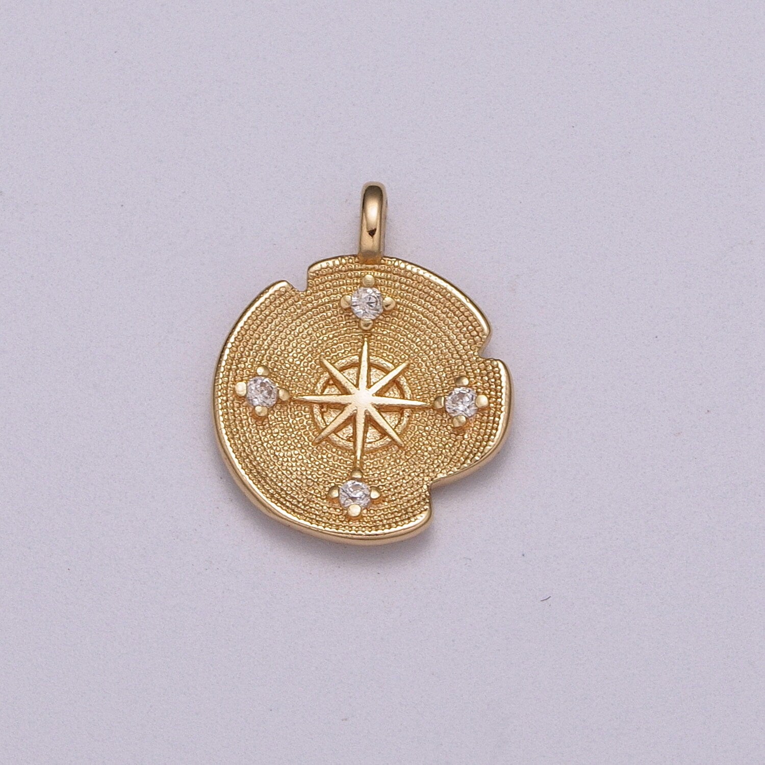 18K Gold Filled Micro Pave Gold Compas charm 19x23mm Gold Pendant North charm, coin Gold charms, medallion charms, disc charm | M-783