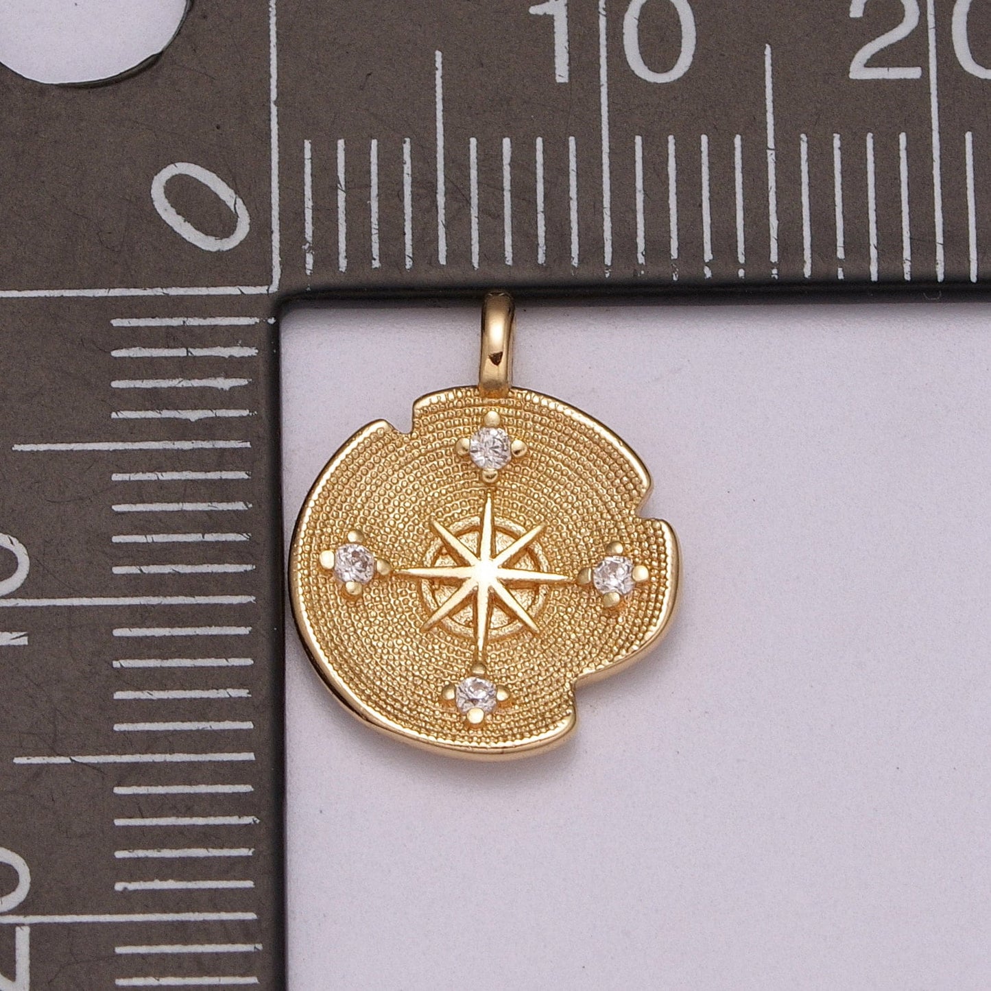 18K Gold Filled Micro Pave Gold Compas charm 19x23mm Gold Pendant North charm, coin Gold charms, medallion charms, disc charm | M-783