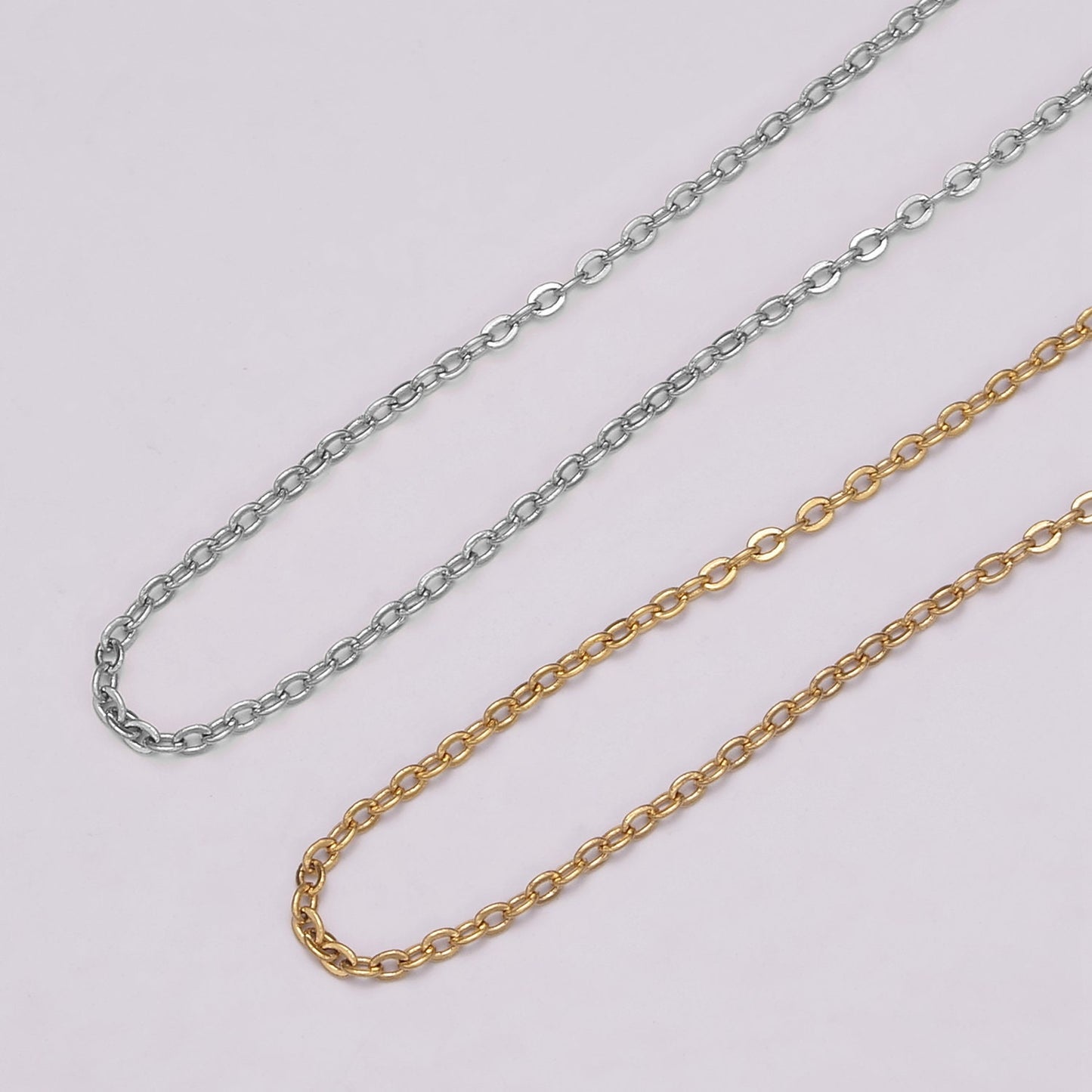 1pc 17.7''+ 2" ext. Ready to Use Gold Rolo Necklace Chain,Layering Box Rolo Chain Dainty Necklace, For Necklace Making | WA-444, WA-445