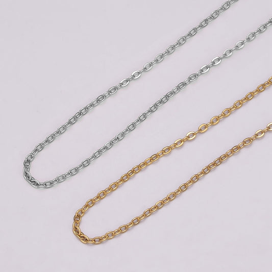1pc 17.7''+ 2" ext. Ready to Use Gold Rolo Necklace Chain,Layering Box Rolo Chain Dainty Necklace, For Necklace Making | WA-445