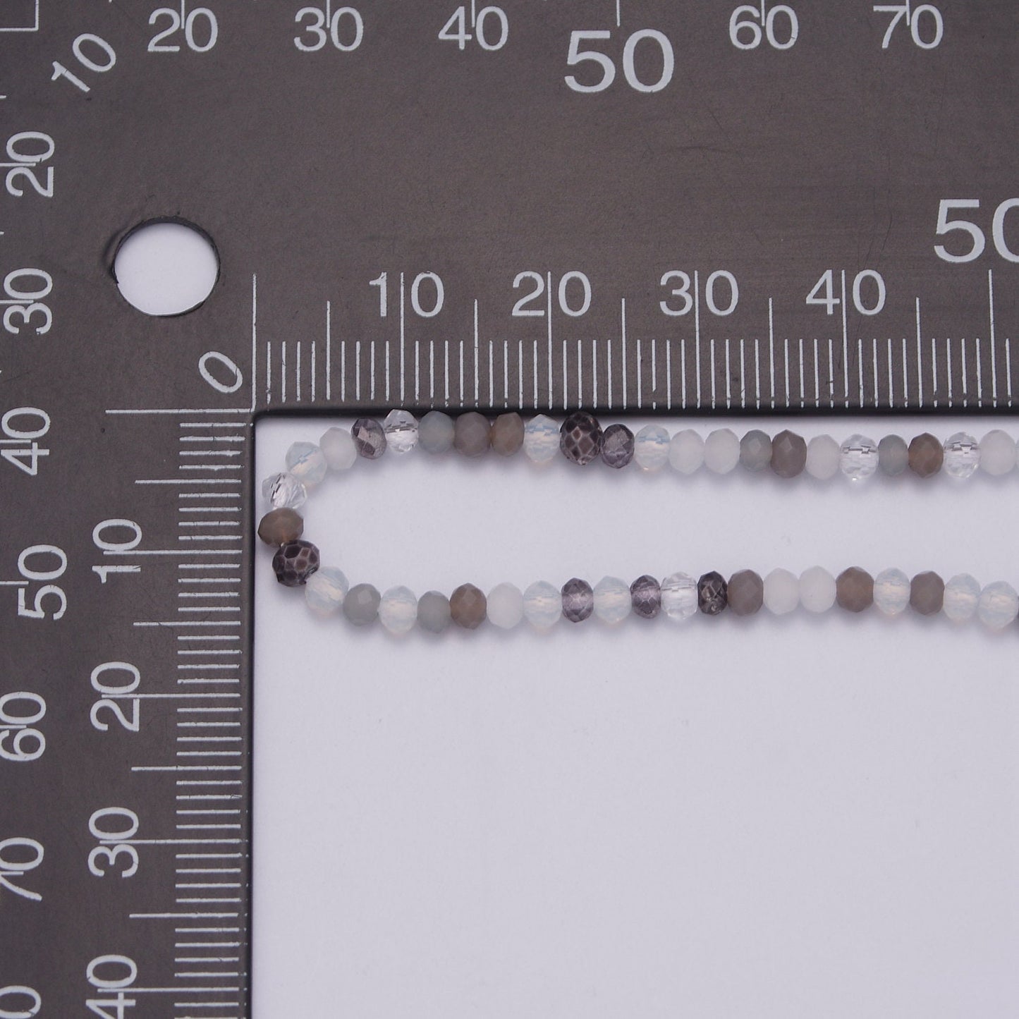 Gray and Clear Glass Beads Necklace, facetted glass beasds Chain Necklace, 17.7" + 2.2 inch Necklace Mix Beaded Gold Clasp, WA-447