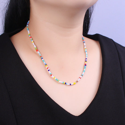 Multi Color Glass Beads Necklace, facetted glass beasds Chain Necklace, 17.5" + 2.0 inch Necklace Mixed Pearl Beaded Gold Clasp, WA-449