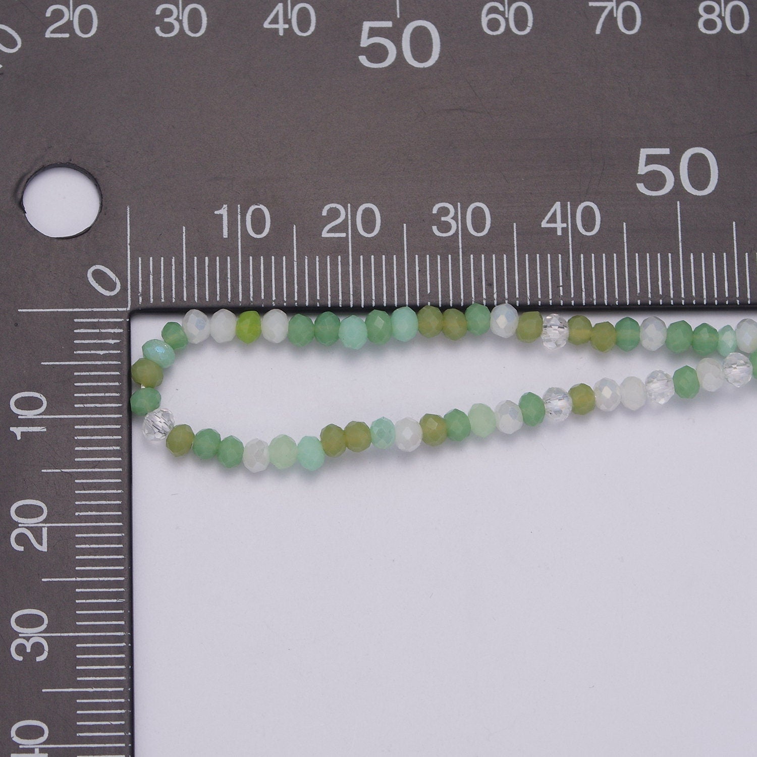 Green Glass Beads Necklace, facetted glass beads Chain Necklace, 17.7" + 2.0 inch Necklace Mixed Color Beaded Gold Clasp, WA-451
