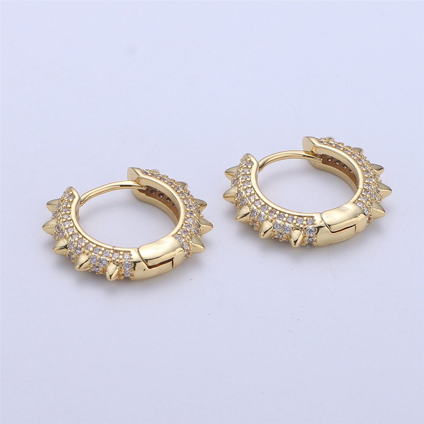CZ Spike Hoop, Spike Huggie Earring, Mini Small Hoops, Small Huggie, Statement Hoop Earring Clear Rainbow Cz Stone