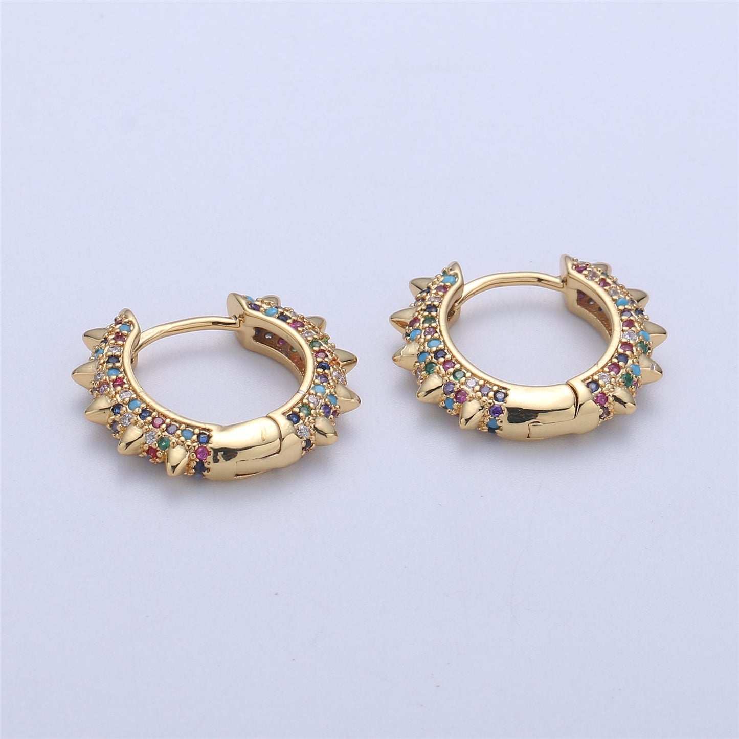 CZ Spike Hoop, Spike Huggie Earring, Mini Small Hoops, Small Huggie, Statement Hoop Earring Clear Rainbow Cz Stone