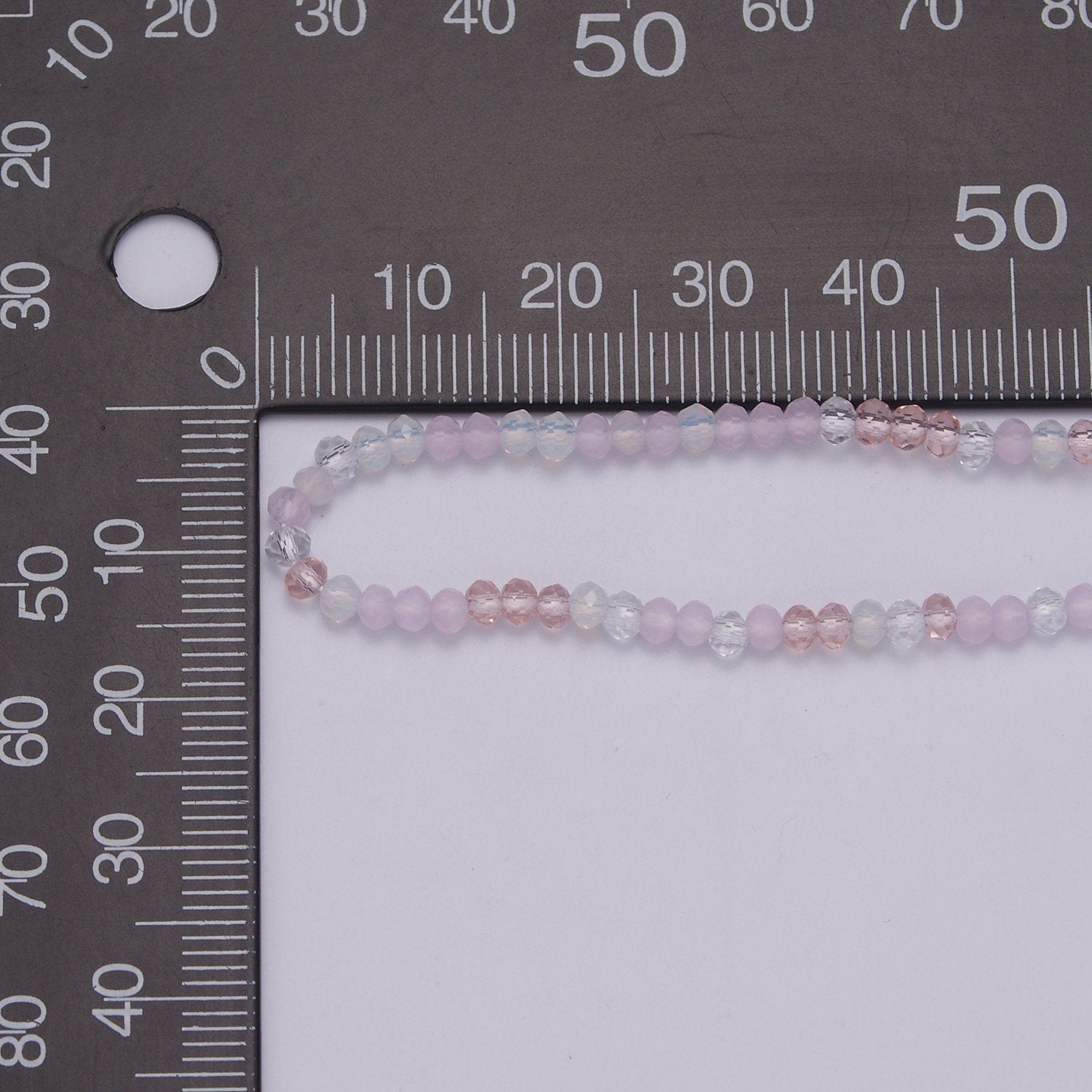 BabyPink & Clear Glass Beads Necklace, facetted glass beads Chain Necklace, 17.7" + 2.0 inch Necklace Mixed Color Beaded Gold Clasp, WA-452