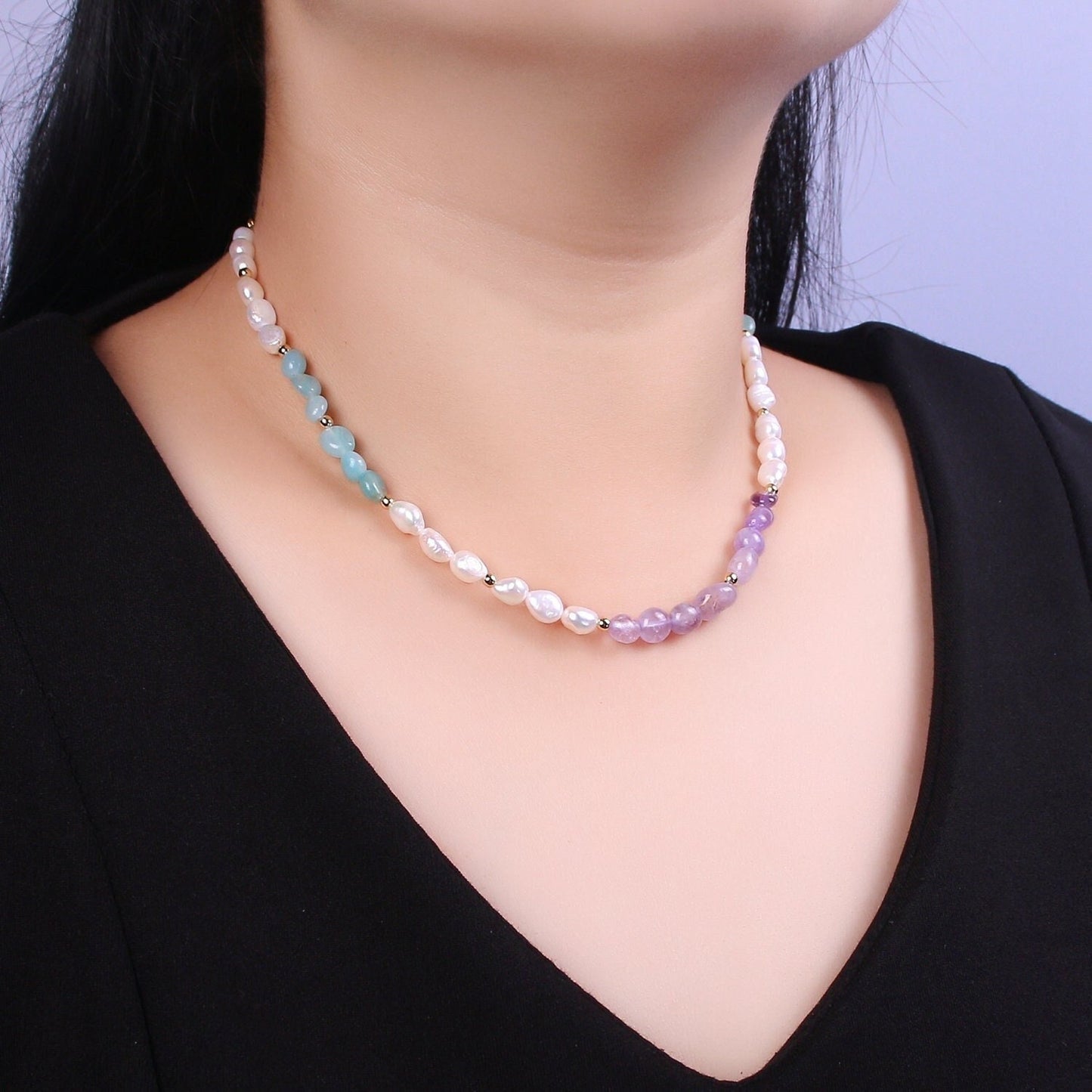 Aventurine Beads Necklace,Falourite Natural Stone beads Chain Necklace, 16.0" + 2.0 inch Necklace Pearl Beaded Gold Clasp, WA-457