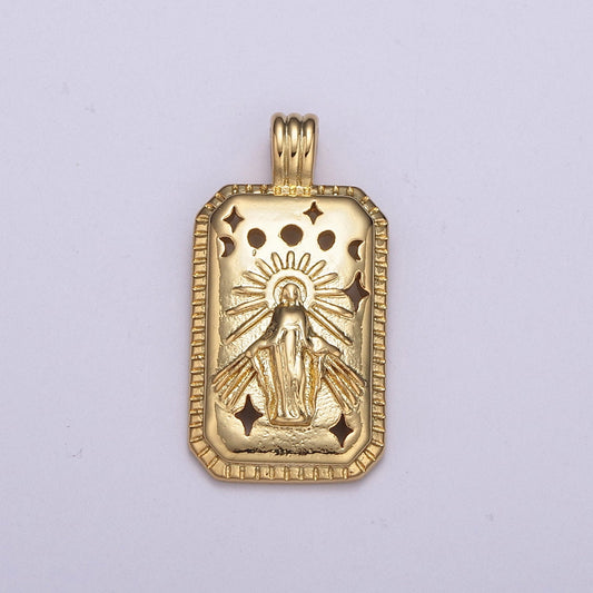 24k Gold Filled Miraculous Lady Pendant Virgin Mary Tag Charm Pendant for Statement Necklace Minimalist Jewelry Religious Celestial