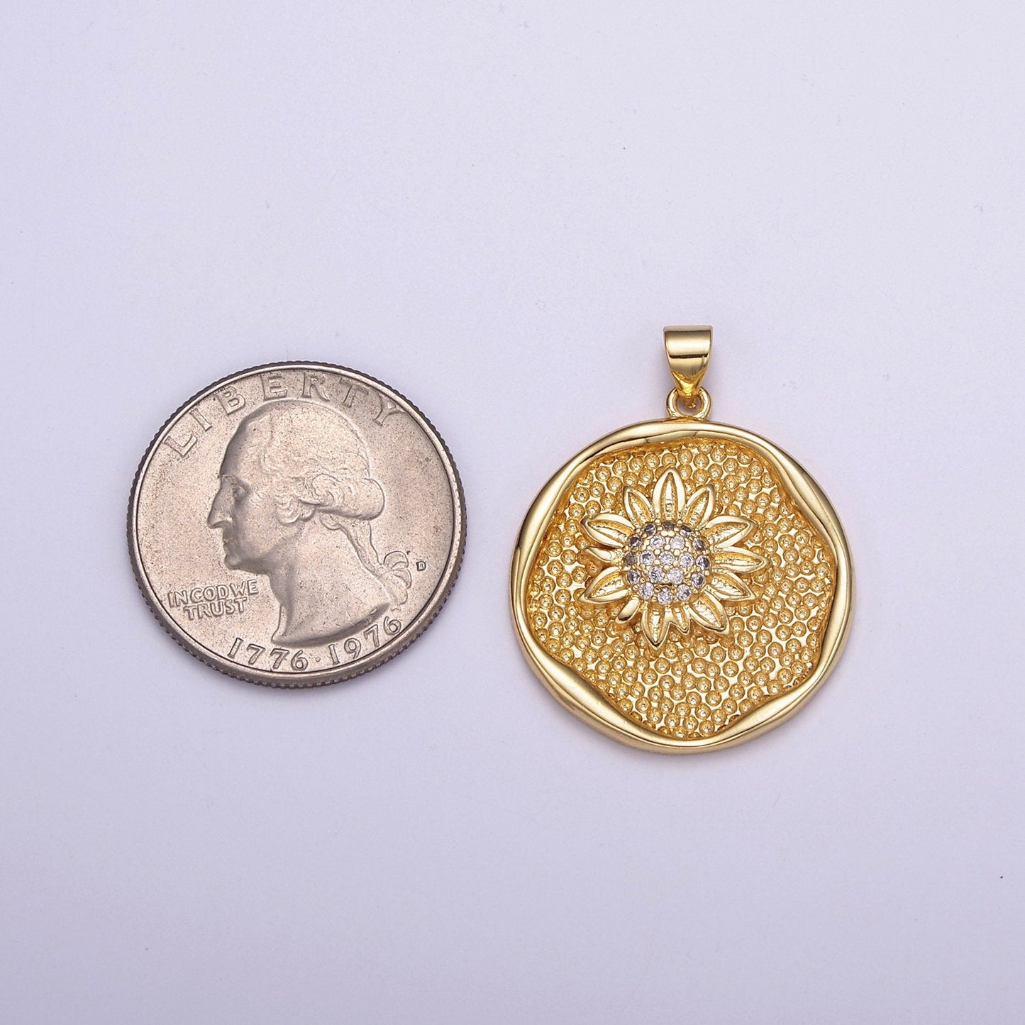 Gold Sunflower Coin Charm Necklace 24k Gold Filled Sunflower Jewelry Nature Inspired Floral Round Disc Necklace Pendant