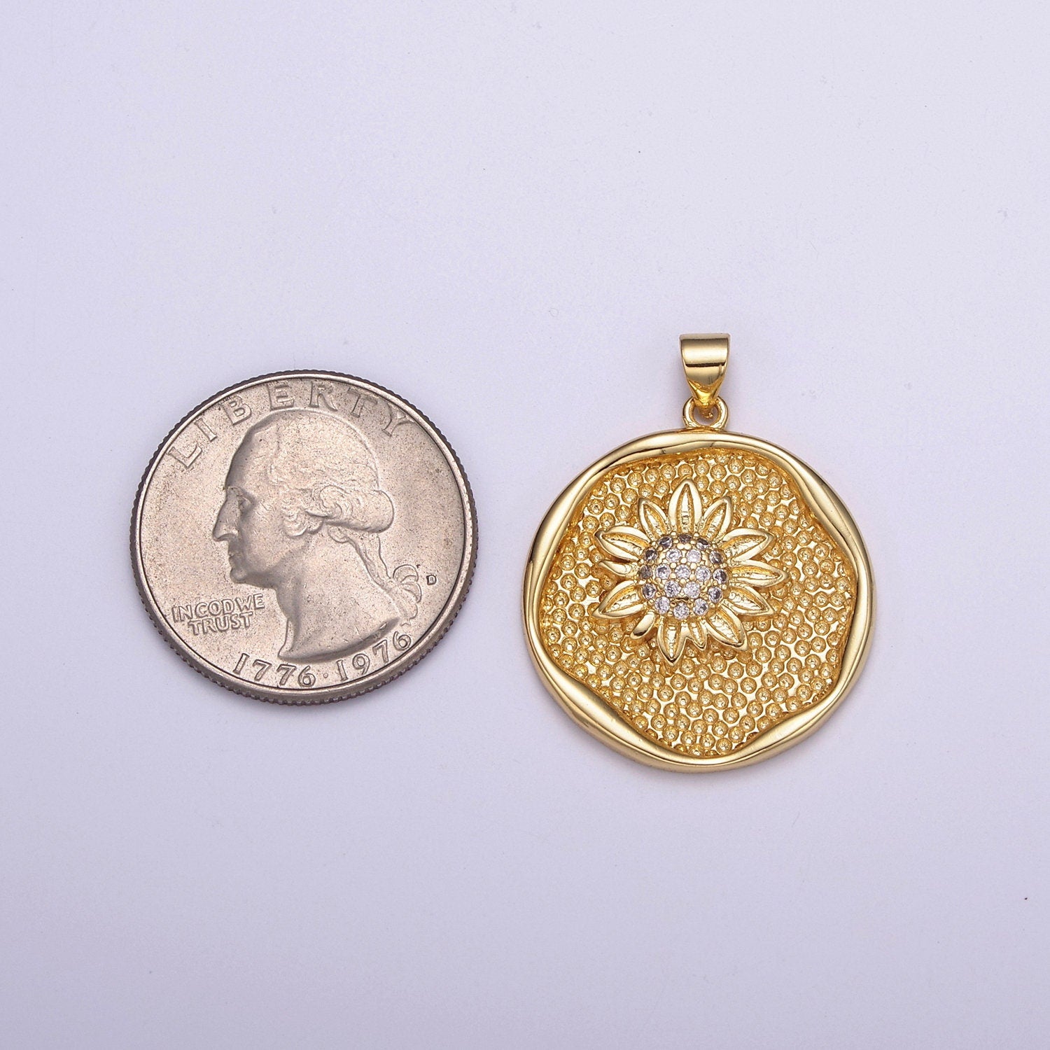 Gold Sunflower Coin Charm Necklace 24k Gold Filled Sunflower Jewelry Nature Inspired Floral Round Disc Necklace Pendant