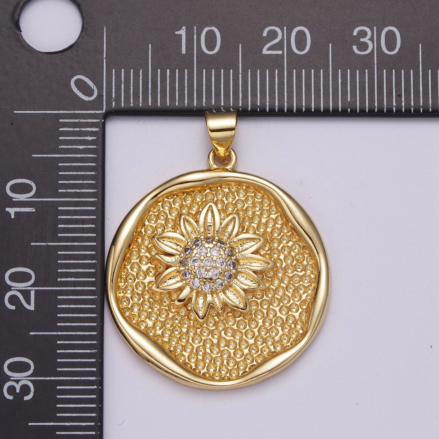 Gold Sunflower Coin Charm Necklace 24k Gold Filled Sunflower Jewelry Nature Inspired Floral Round Disc Necklace Pendant