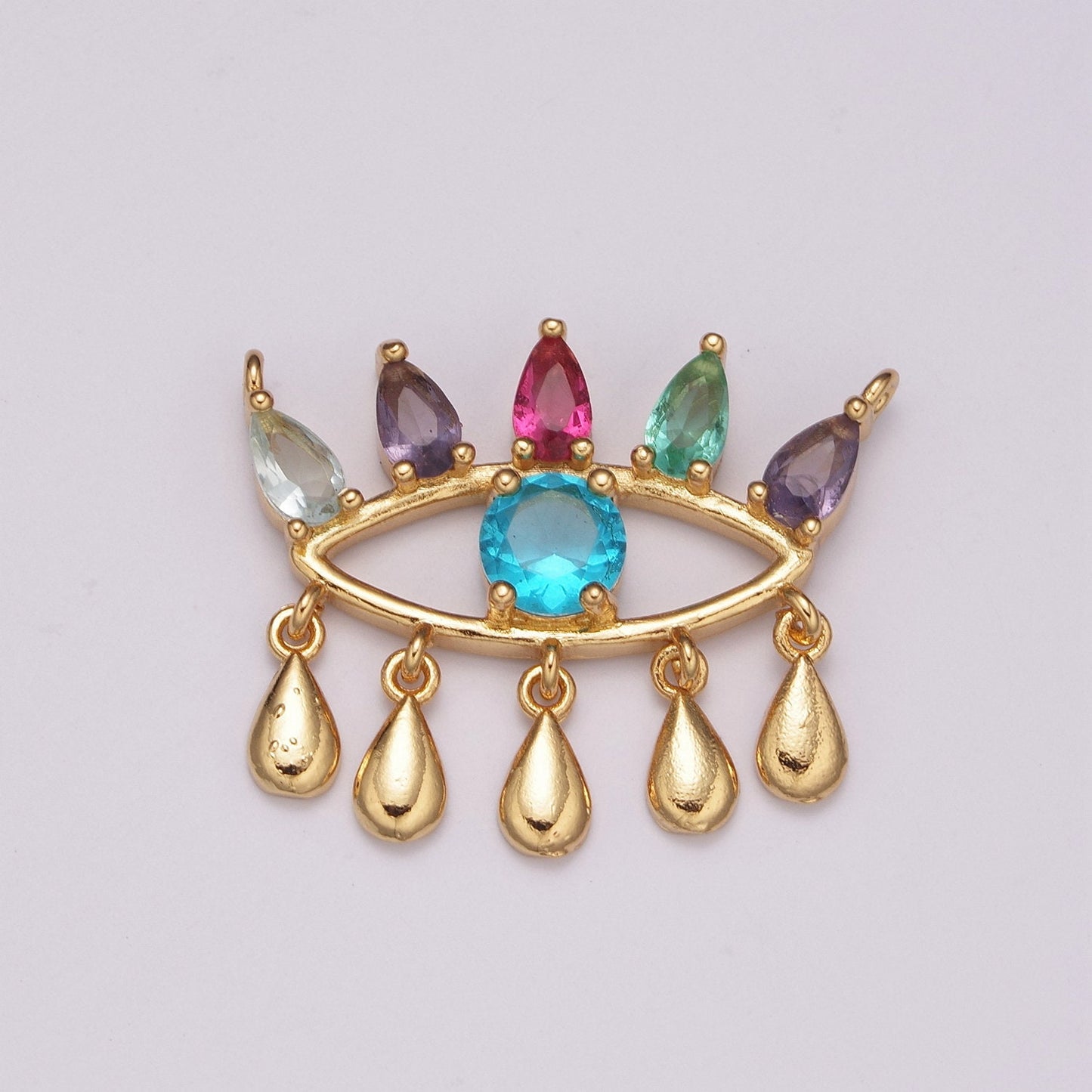 Gold Multi Color Cz Evil Eye Connector with Cubic Zirconia Link Connector Necklace Component