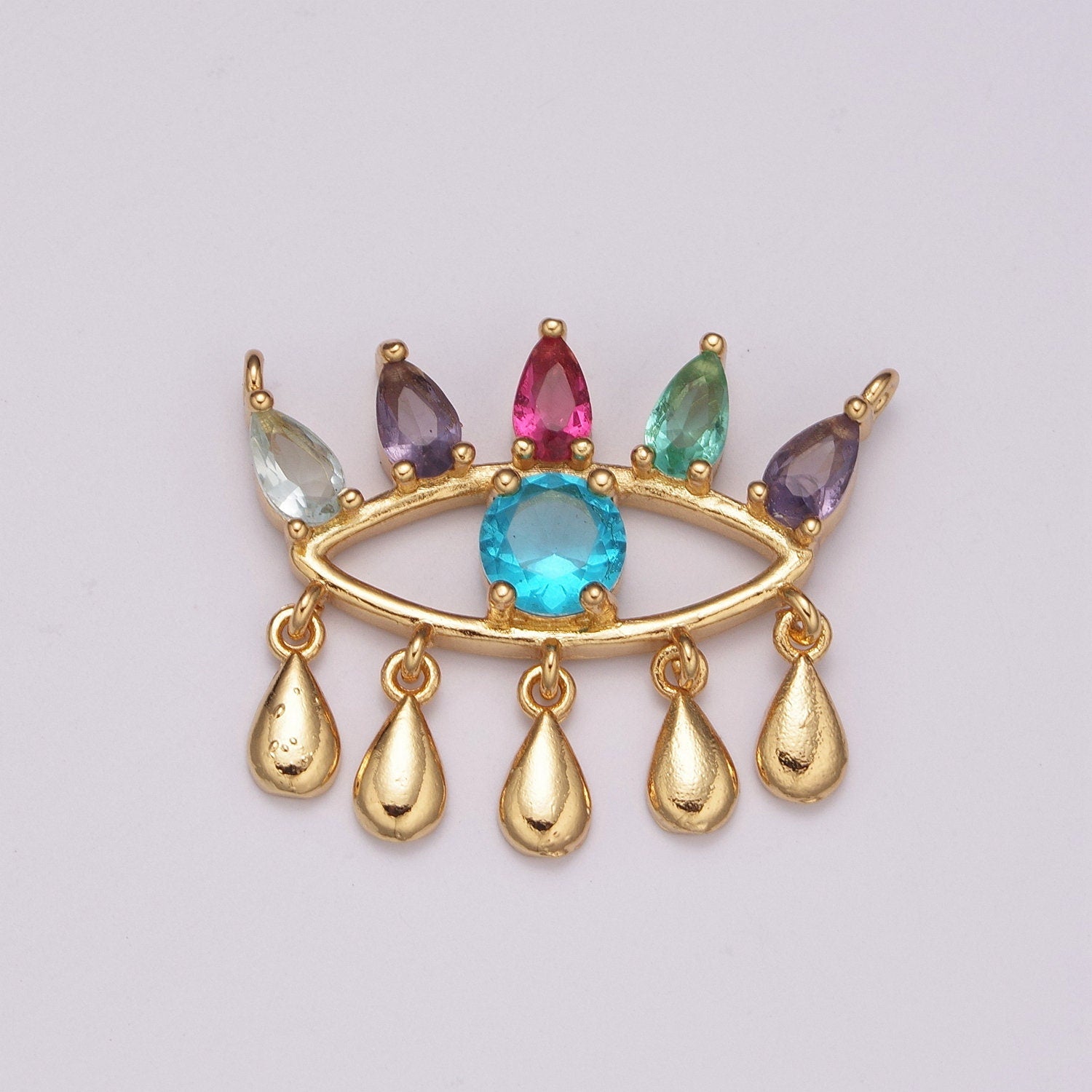 Gold Multi Color Cz Evil Eye Connector with Cubic Zirconia Link Connector Necklace Component