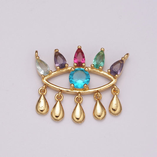 Gold Multi Color Cz Evil Eye Connector with Cubic Zirconia Link Connector Necklace Component