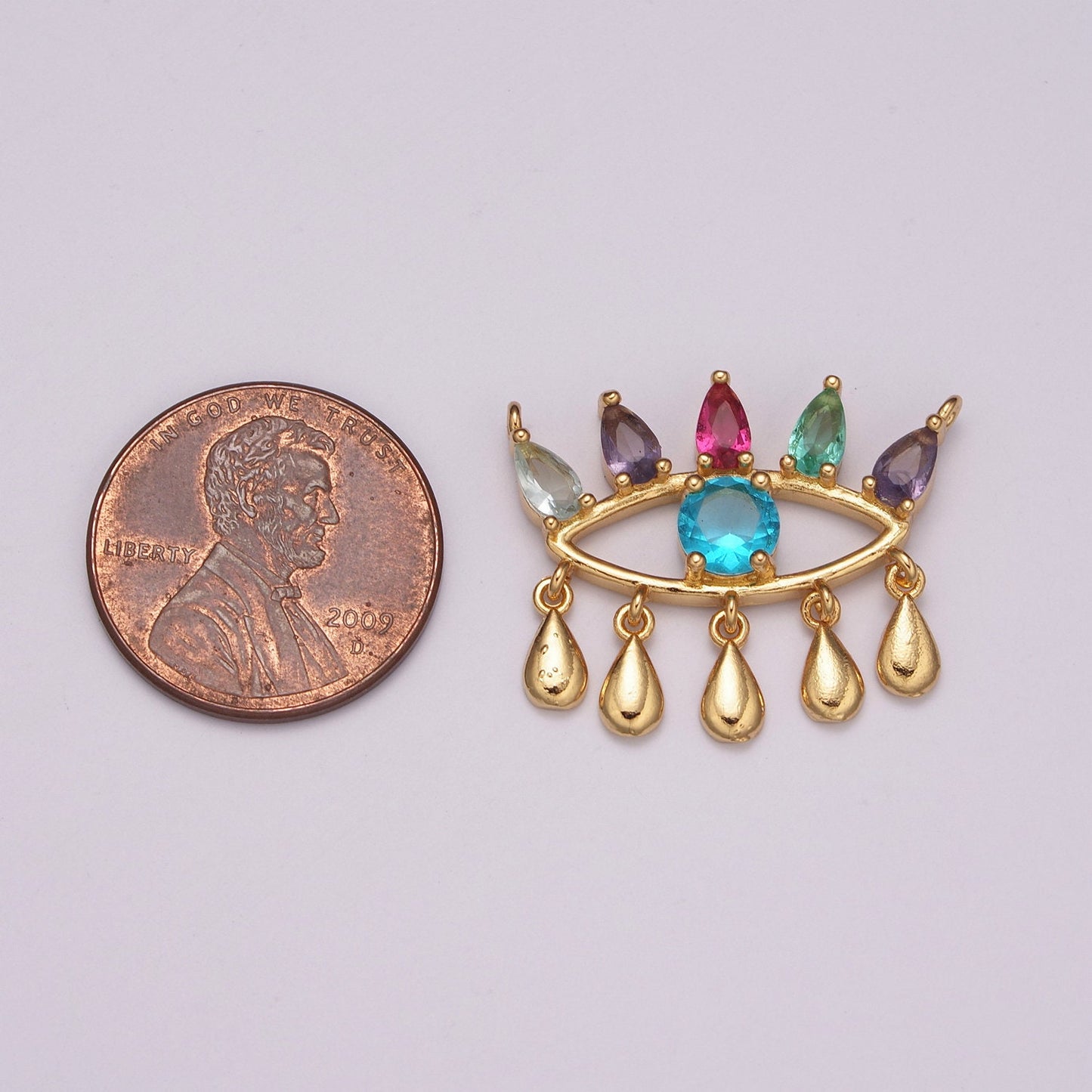 Gold Multi Color Cz Evil Eye Connector with Cubic Zirconia Link Connector Necklace Component