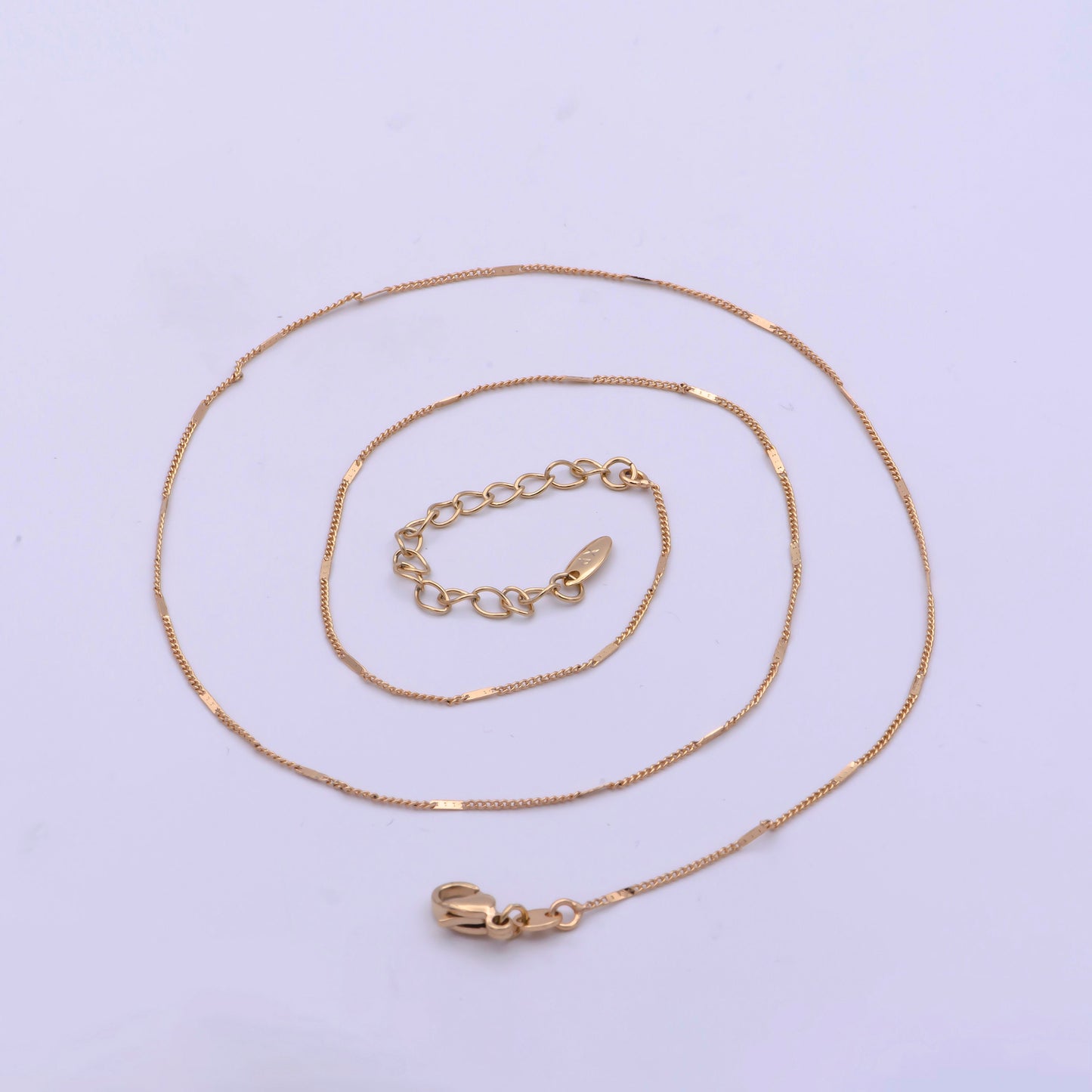 1pc 18'' +2" Ext.Ready to Use Gold Cuban Curb Necklace Chain,Flat Plate sequence Curb Chain Necklace, Lobster Clasp, Width is 0.7mm,WA-475