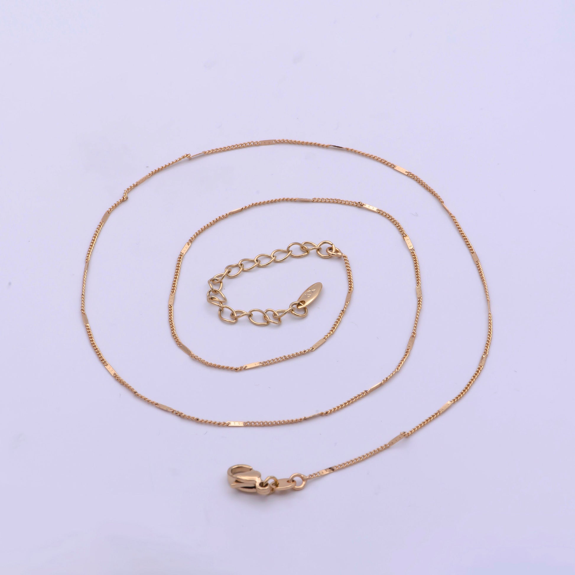 1pc 18'' +2" Ext.Ready to Use Gold Cuban Curb Necklace Chain,Flat Plate sequence Curb Chain Necklace, Lobster Clasp, Width is 0.7mm,WA-475