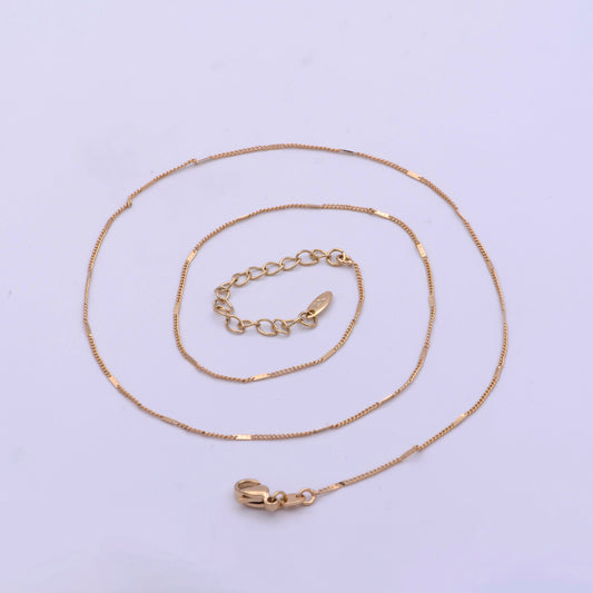 1pc 18'' +2" Ext.Ready to Use Gold Cuban Curb Necklace Chain,Flat Plate sequence Curb Chain Necklace, Lobster Clasp, Width is 0.7mm,WA-475