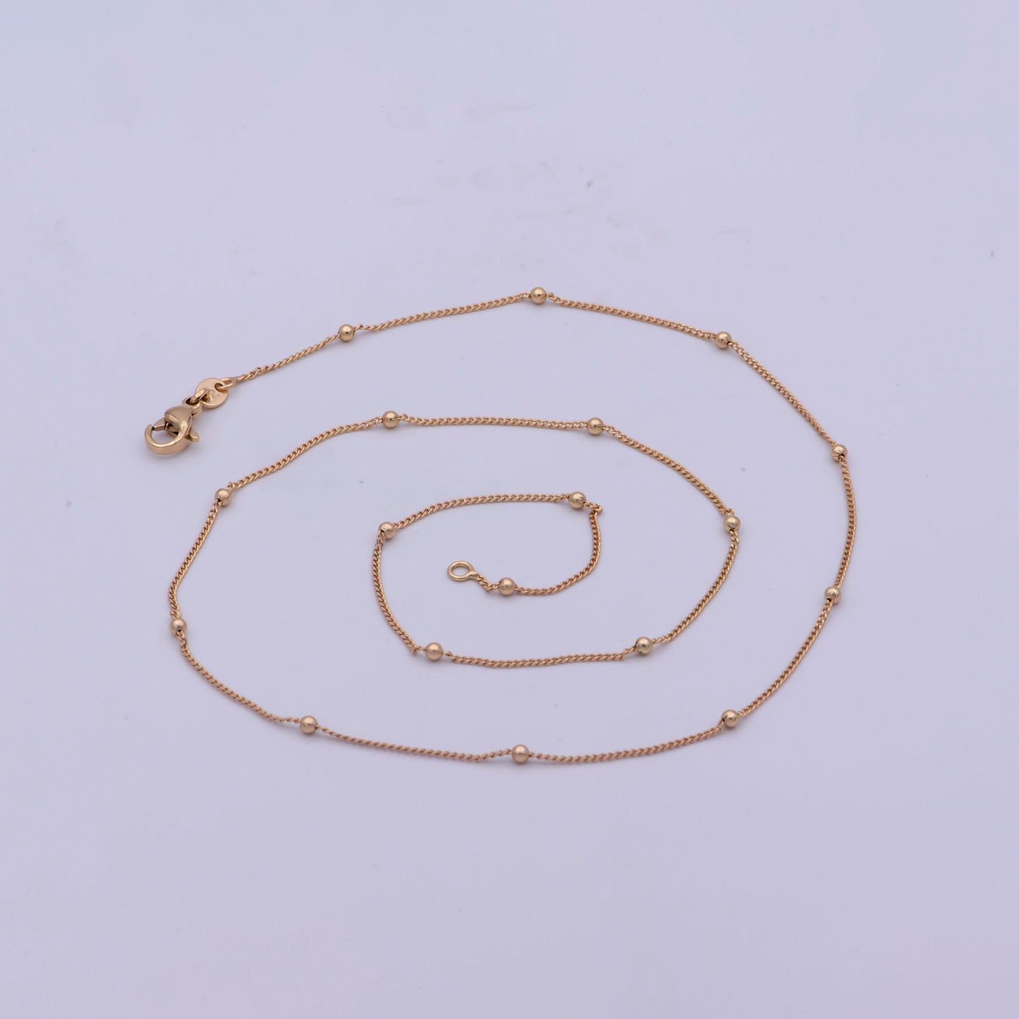 1pc 17.7" Ready to Use Gold twist Cuban Curb Necklace Chain, Ball beads sequence Curb Chain Necklace, Lobster Clasp, Width is 0.8mm,WA-477