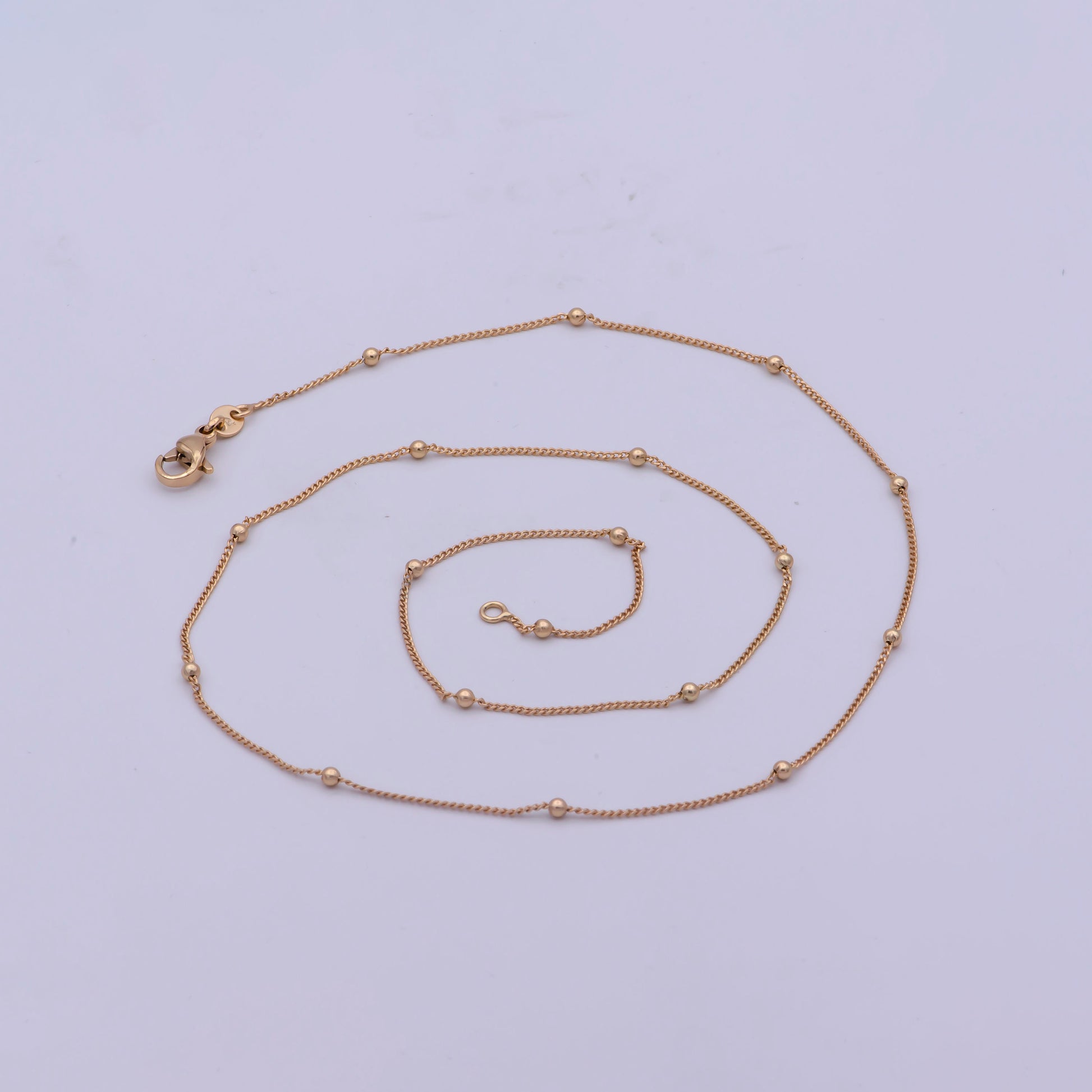 1pc 17.7" Ready to Use Gold twist Cuban Curb Necklace Chain, Ball beads sequence Curb Chain Necklace, Lobster Clasp, Width is 0.8mm,WA-477
