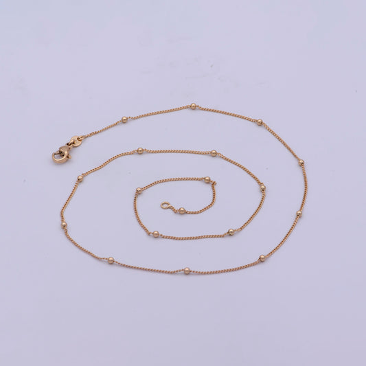 1pc 17.7" Ready to Use Gold twist Cuban Curb Necklace Chain, Ball beads sequence Curb Chain Necklace, Lobster Clasp, Width is 0.8mm,WA-477