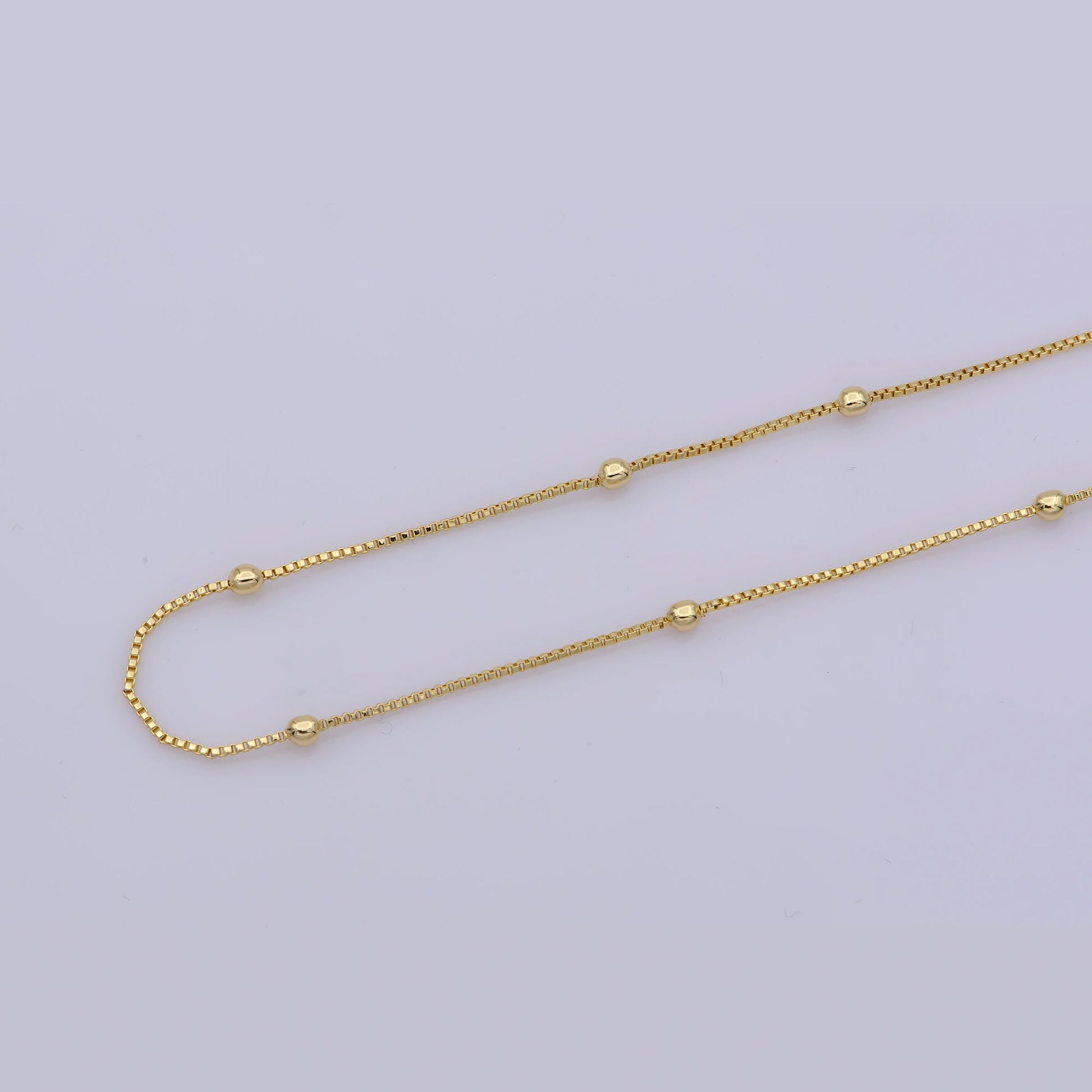 17.7'' Ready to Use Thin Box Necklace Chain, Layering Ball Box Chain Luxe Necklace, For Pendant Charm Necklace, WA 274